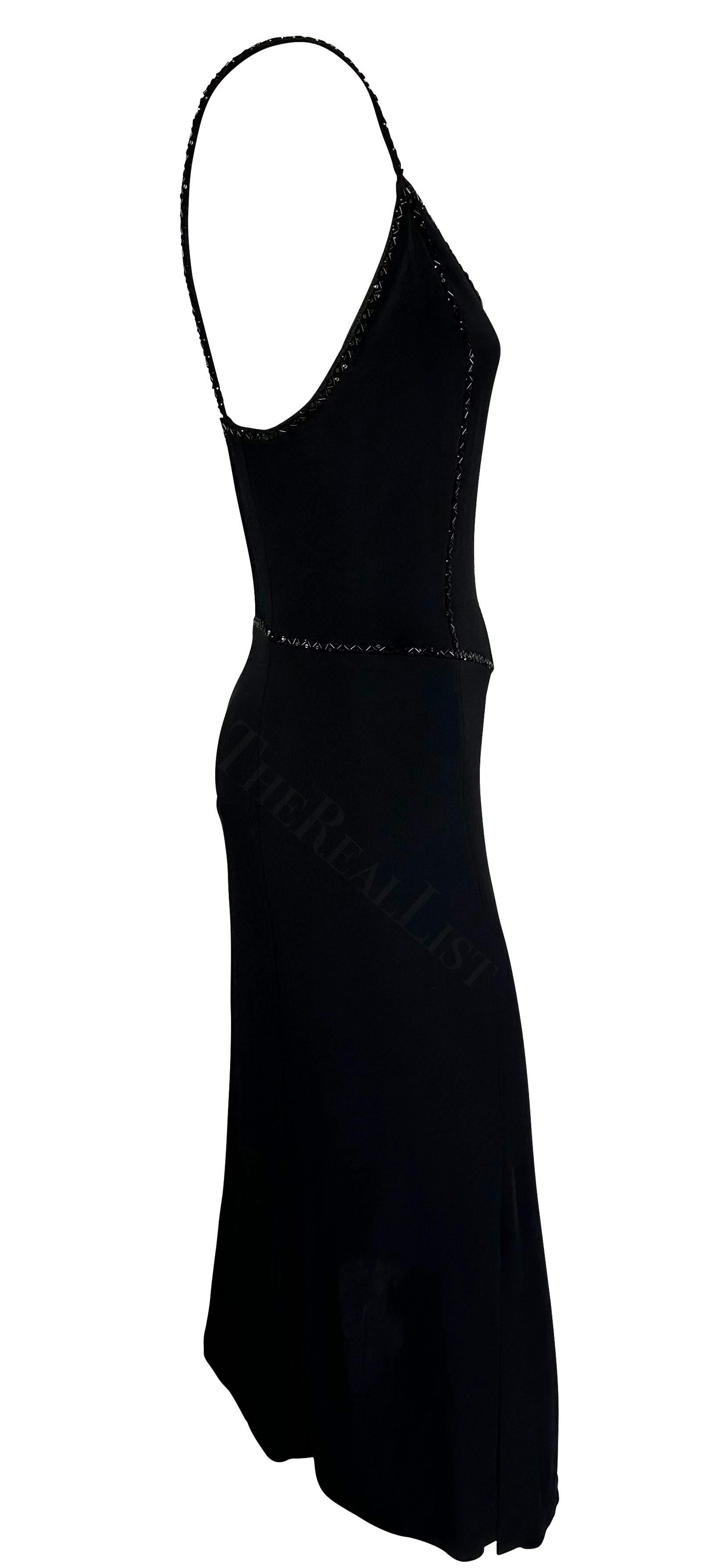 1990s Giorgio Armani Black Beaded Spaghetti Strap Midi Dress For Sale 1