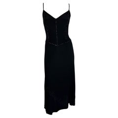 Giorgio Armani - Robe midi noire à bretelles spaghetti et perles, années 1990