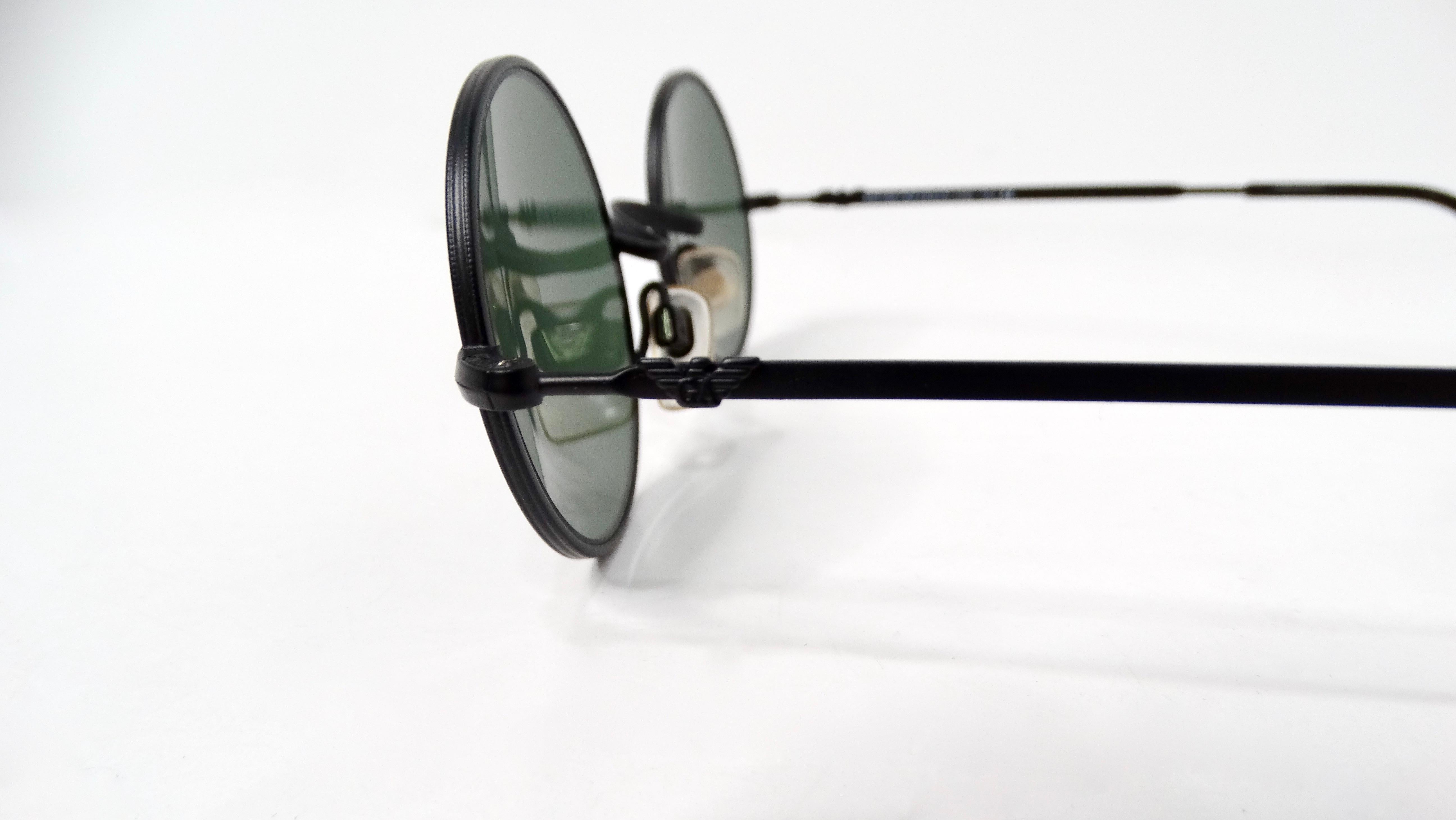 1990s Giorgio Armani Black Metal Round Frame Sunglasses In Good Condition For Sale In Scottsdale, AZ