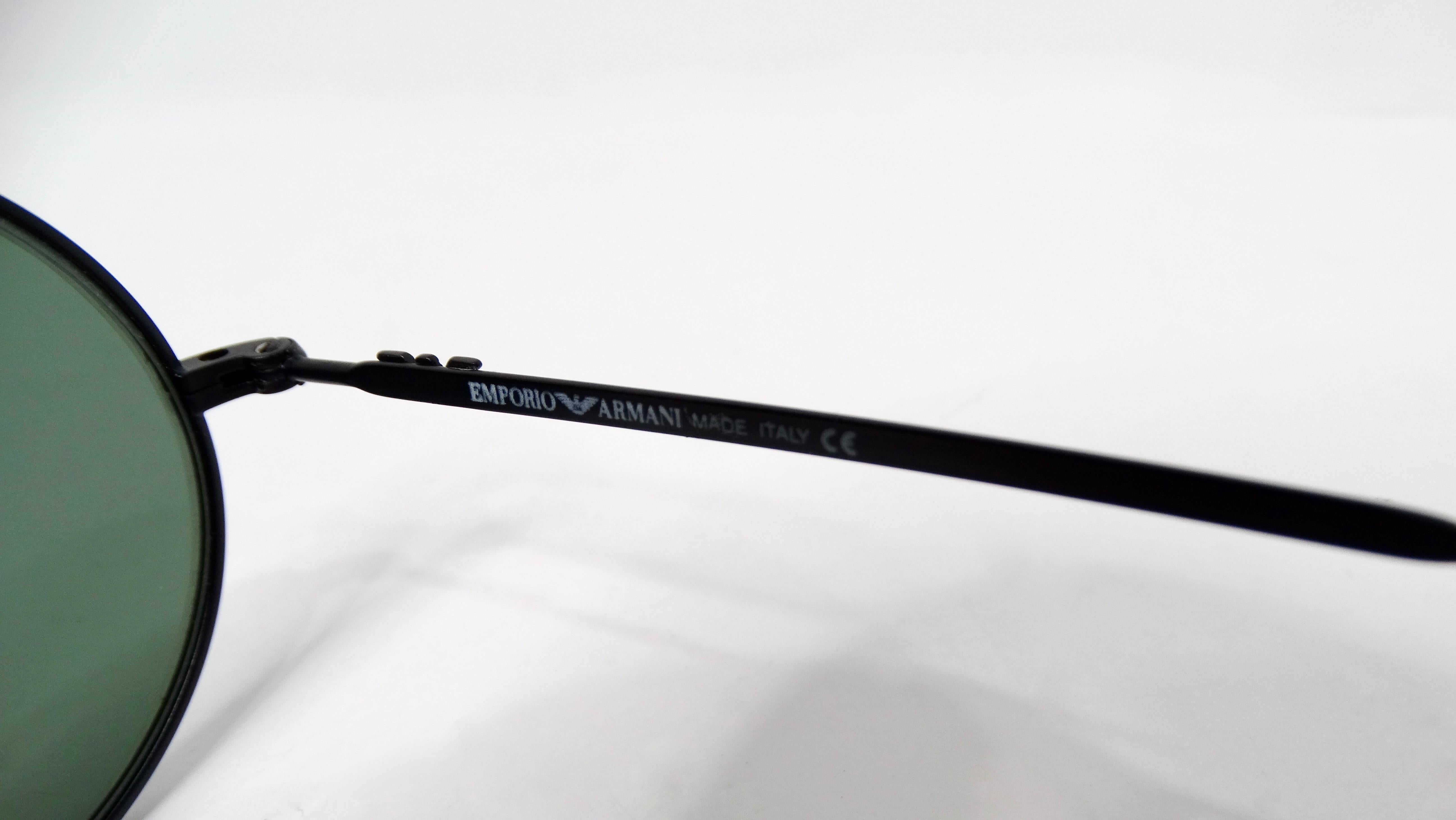 1990s Giorgio Armani Black Metal Round Frame Sunglasses For Sale 2