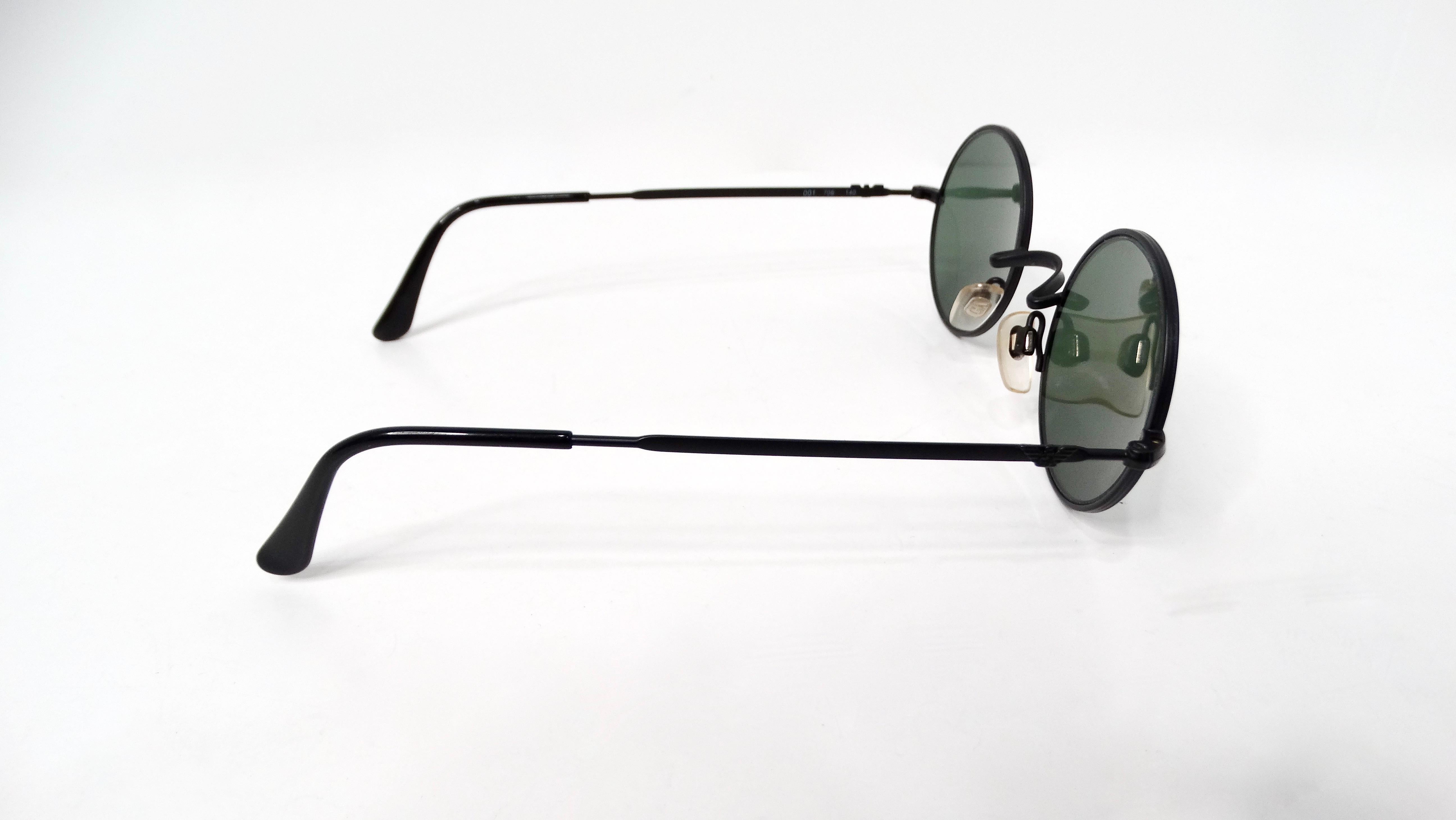 1990s Giorgio Armani Black Metal Round Frame Sunglasses For Sale 3