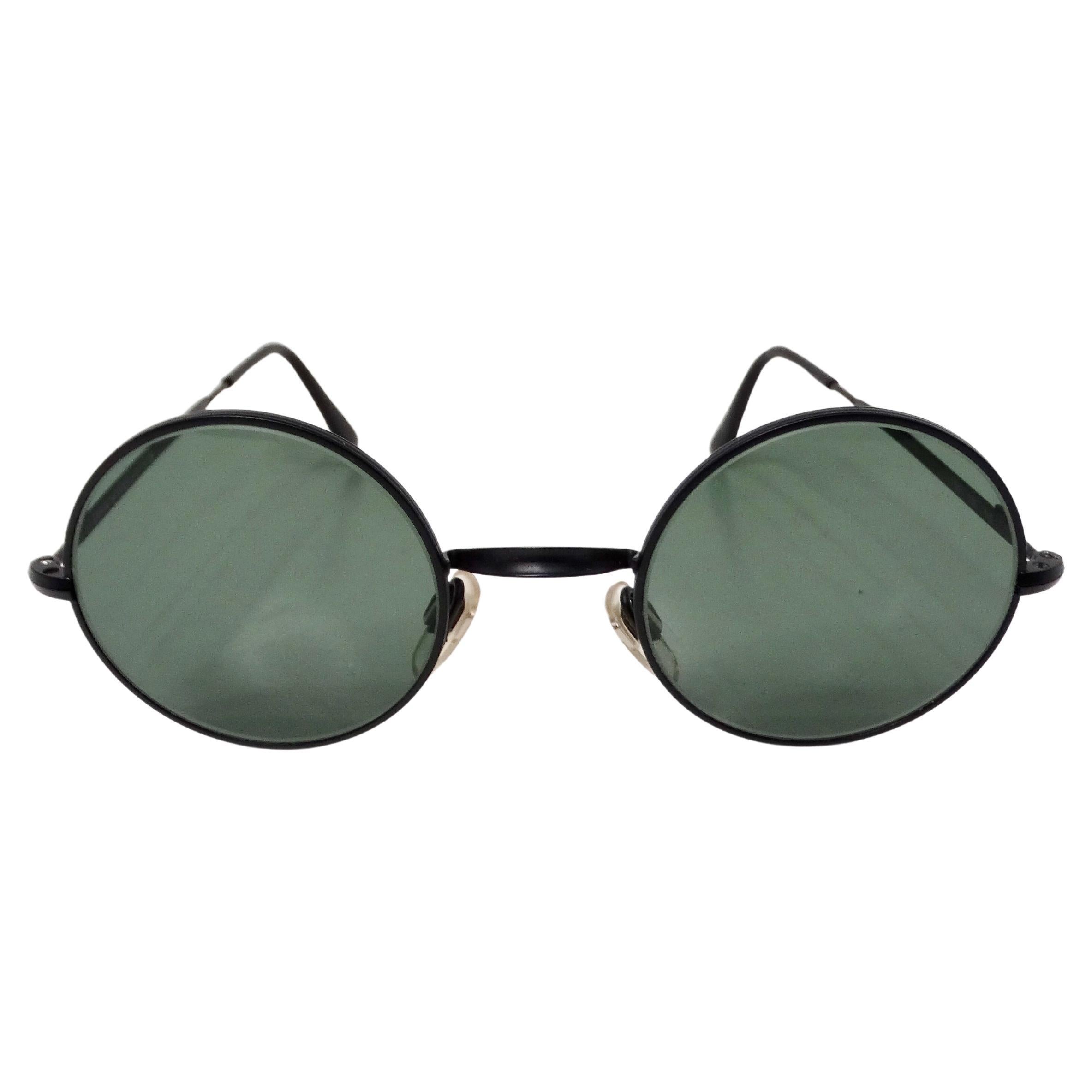 1990s Giorgio Armani Black Metal Round Frame Sunglasses For Sale