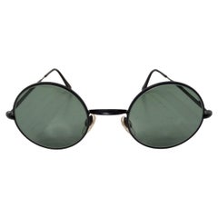 1990s Giorgio Armani Black Metal Round Frame Sunglasses