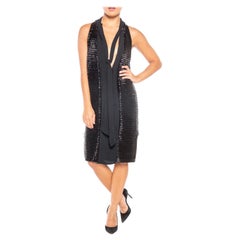 GIORGIO ARMANI Robe de cocktail noire en mousseline de soie perlée lourde, années 1990