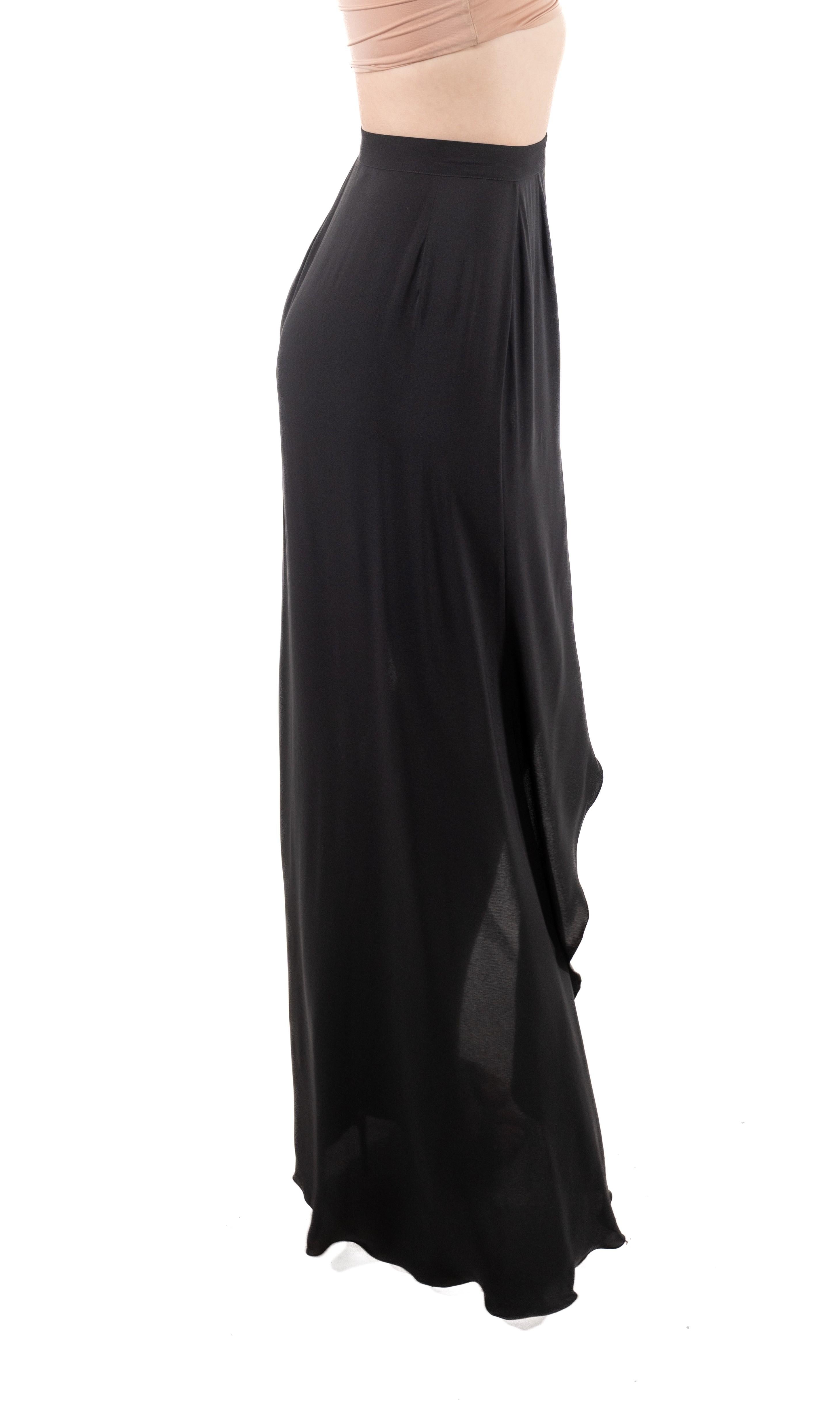 Women's 1990S Giorgio Armani Black Silk Crepe De Chine High-Low Wrap Skirt For Sale