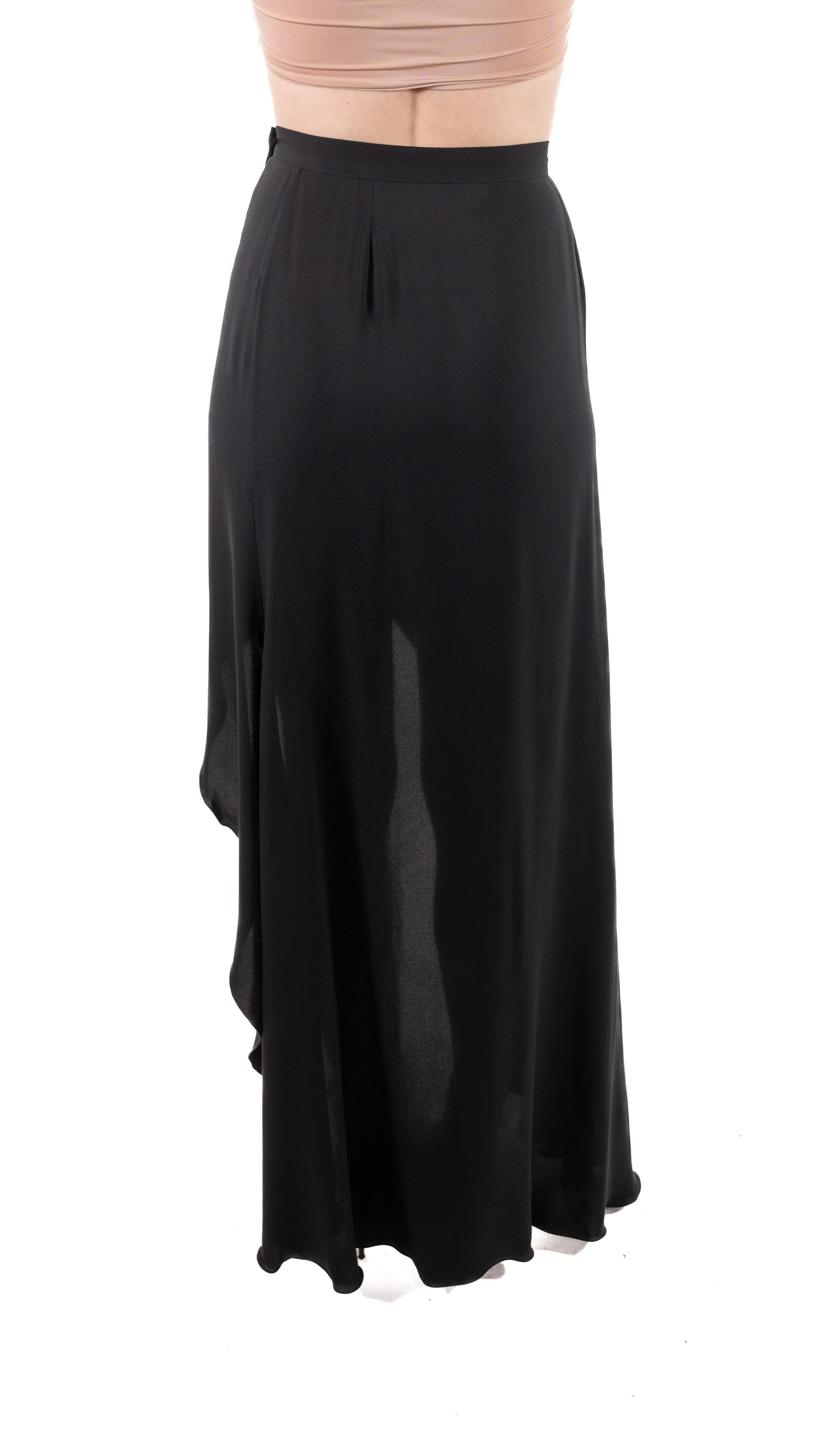 1990S Giorgio Armani Black Silk Crepe De Chine High-Low Wrap Skirt For Sale 2