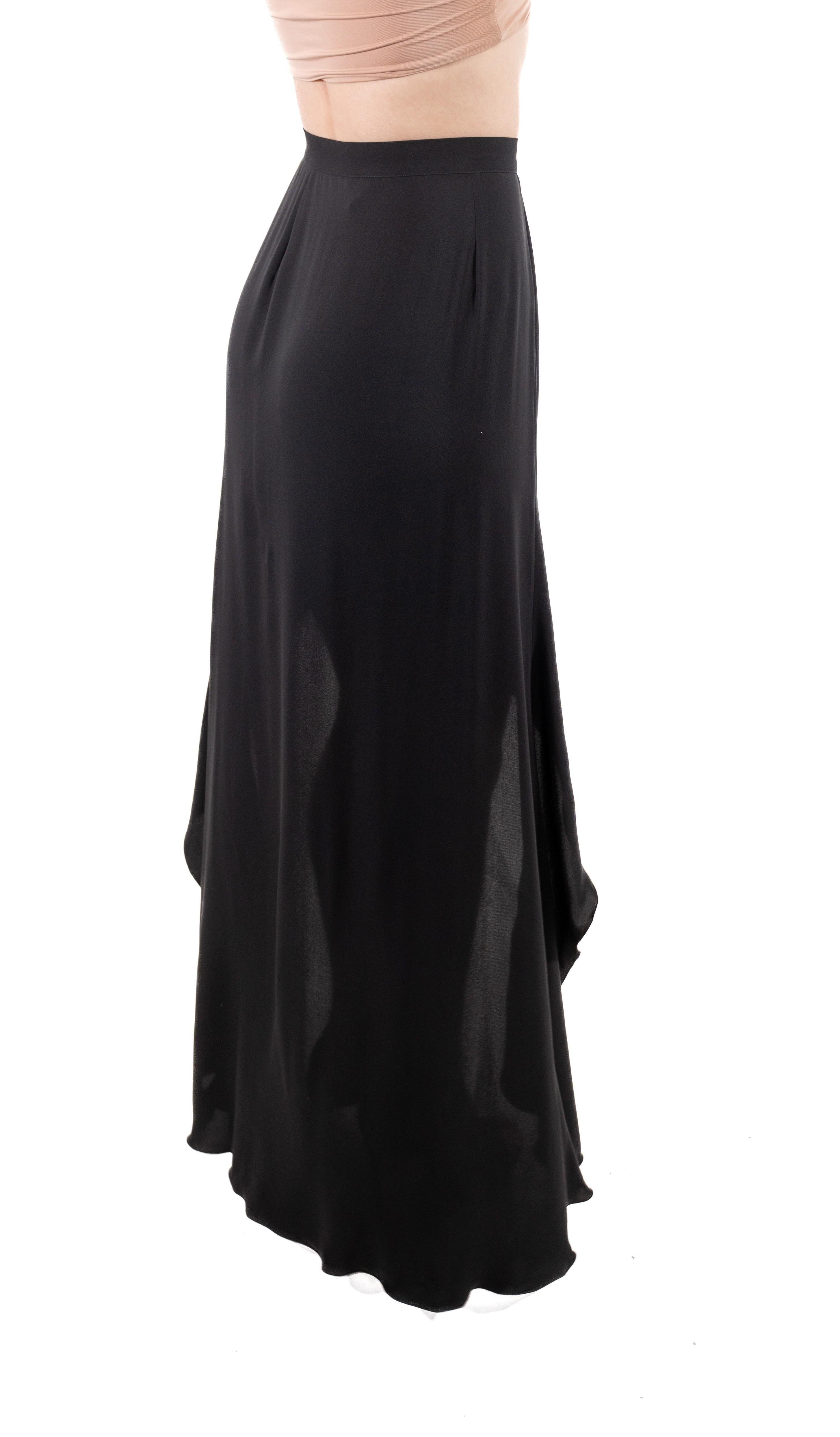 1990S Giorgio Armani Black Silk Crepe De Chine High-Low Wrap Skirt For Sale 3