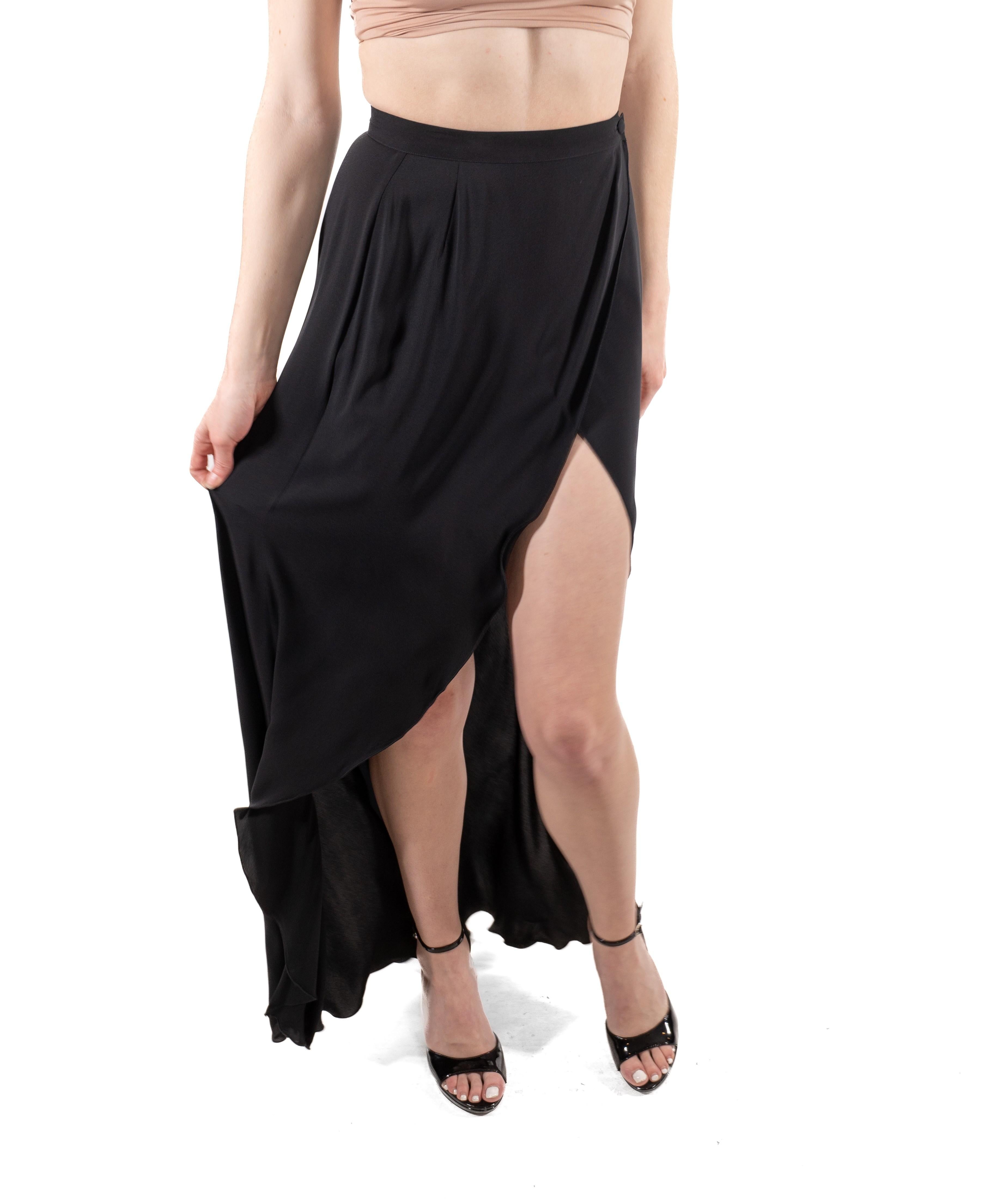 1990S Giorgio Armani Black Silk Crepe De Chine High-Low Wrap Skirt For Sale 5