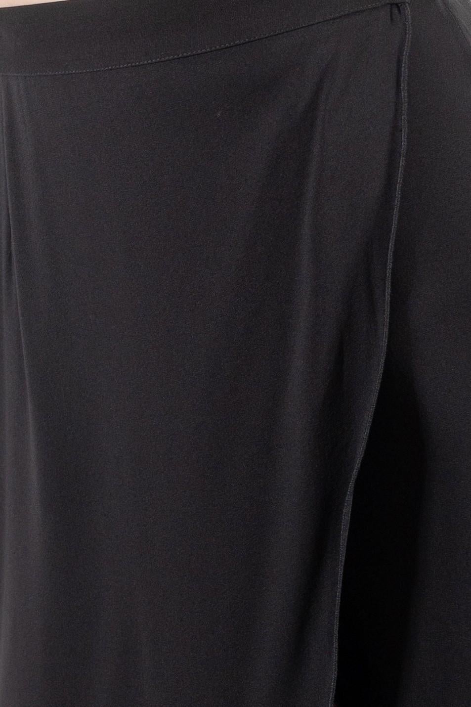 1990S Giorgio Armani Black Silk Crepe De Chine High-Low Wrap Skirt For Sale 6