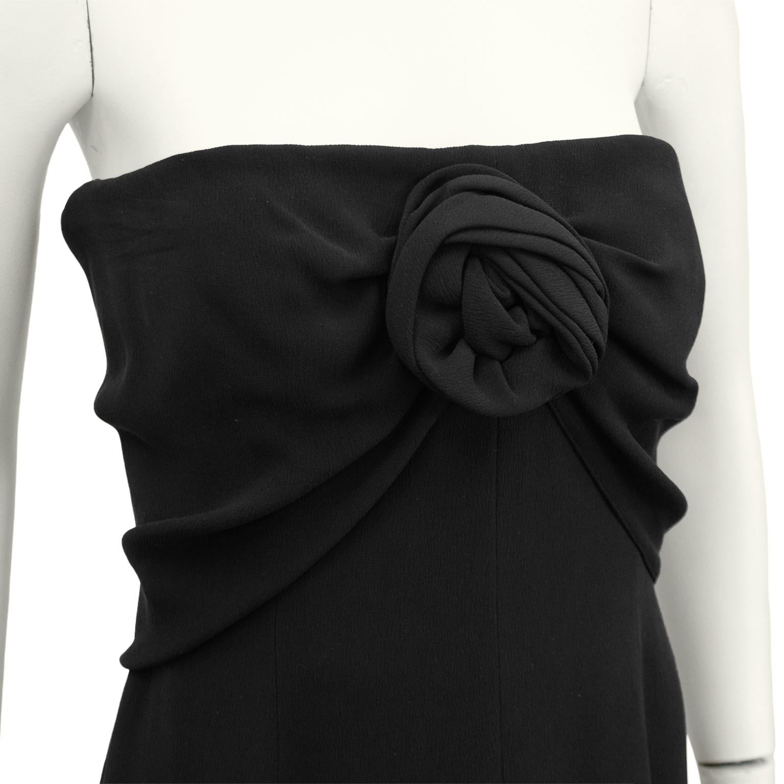 black strapless silk dress