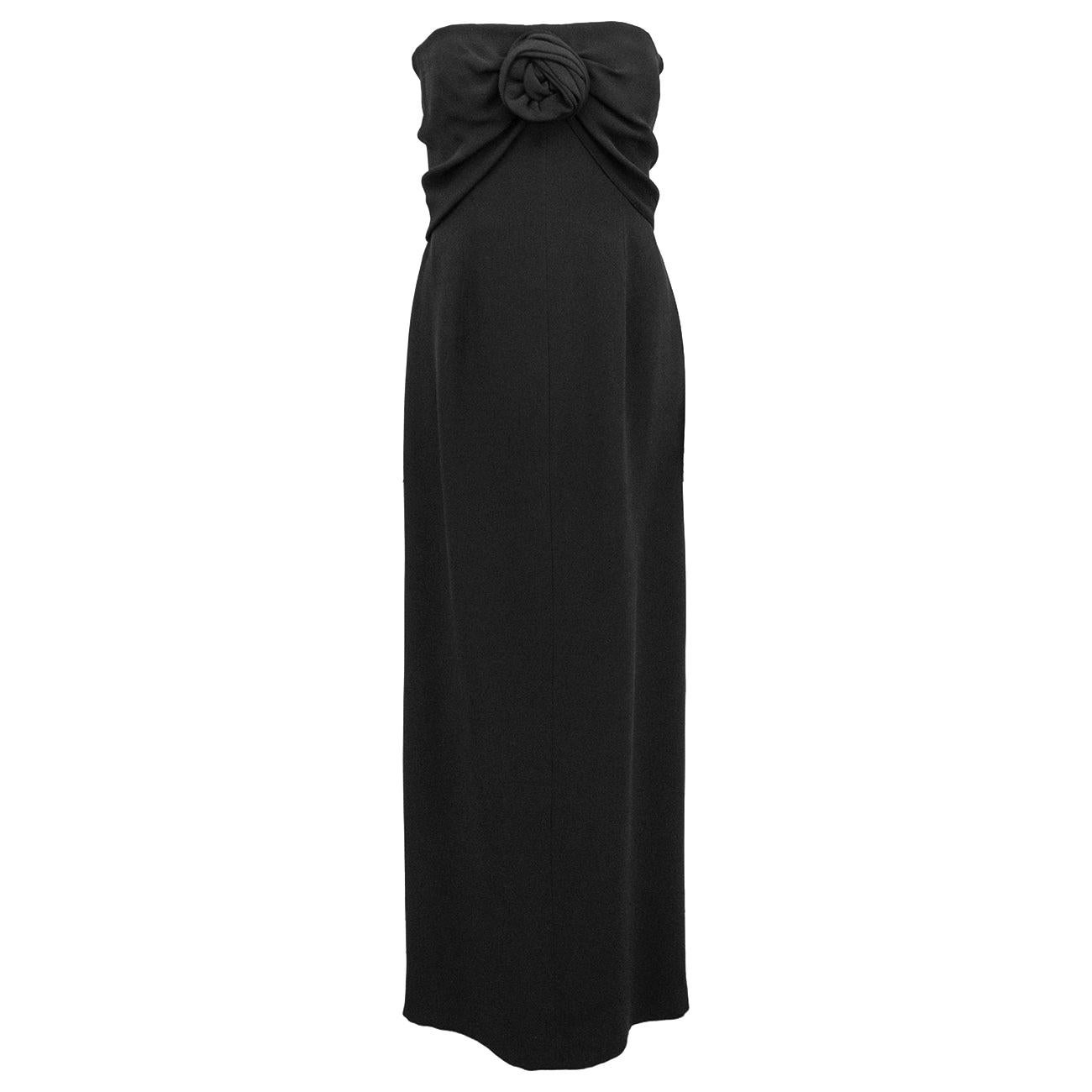 1990s Giorgio Armani Black Strapless Silk Sheath Gown with Rosette