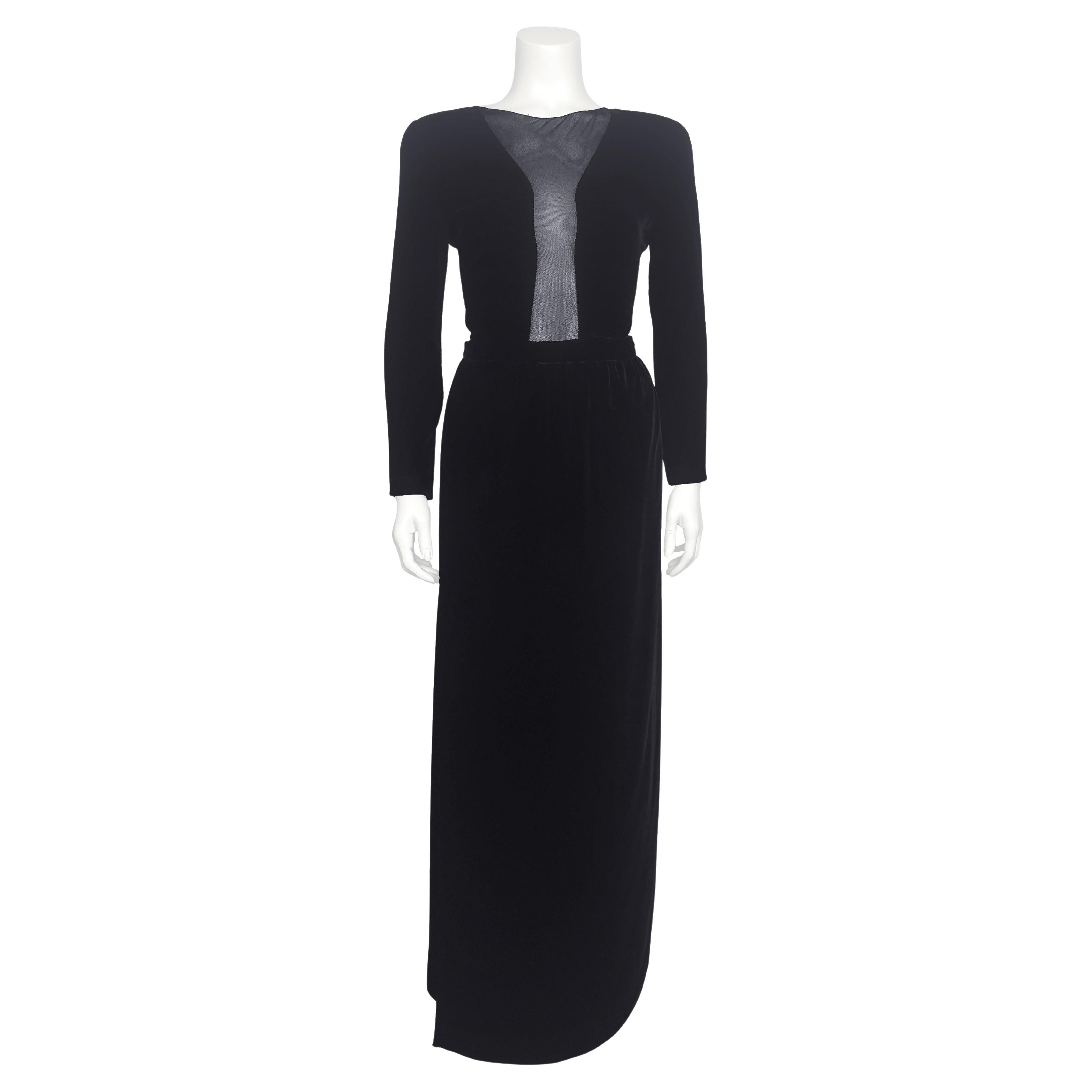 Conjunto de falda y body de terciopelo negro y transparencias Giorgio Armani, años 90 en venta