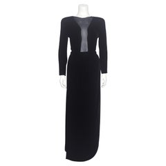 1990s Giorgio Armani Black Velvet and Sheer Bodysuit and Skirt Ensemble