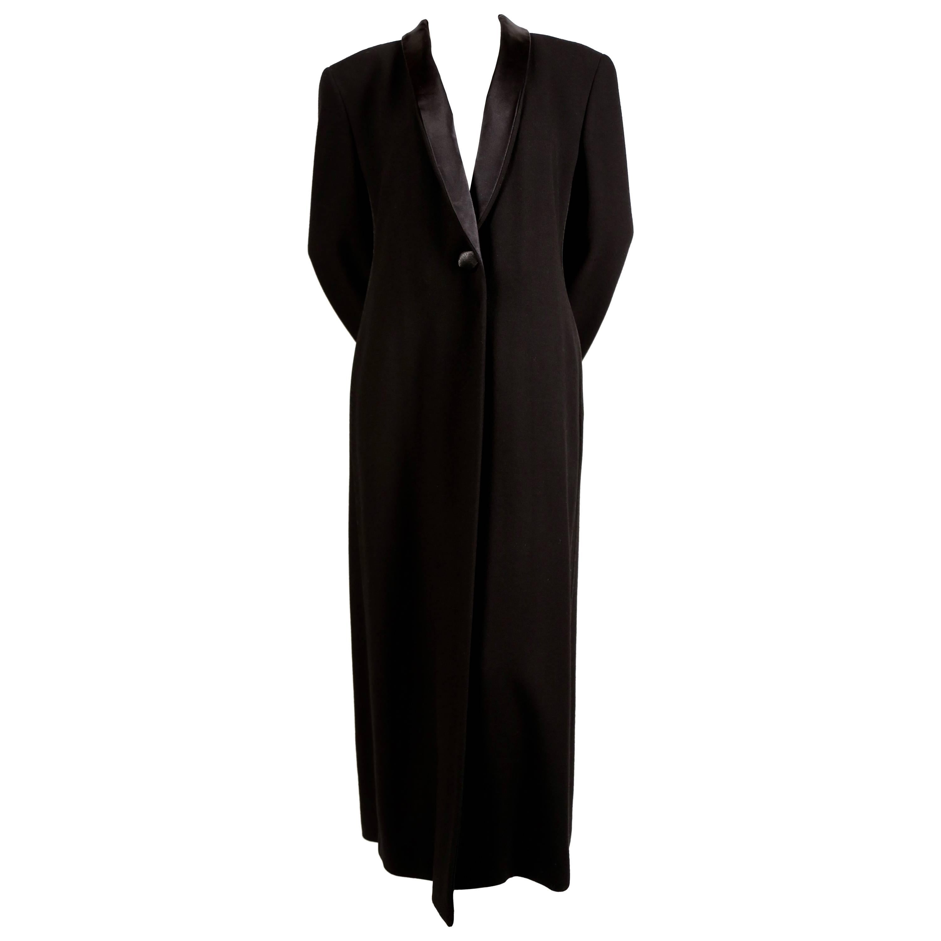 1990's GIORGIO ARMANI black wool tuxedo coat with satin and cord trim For Sale