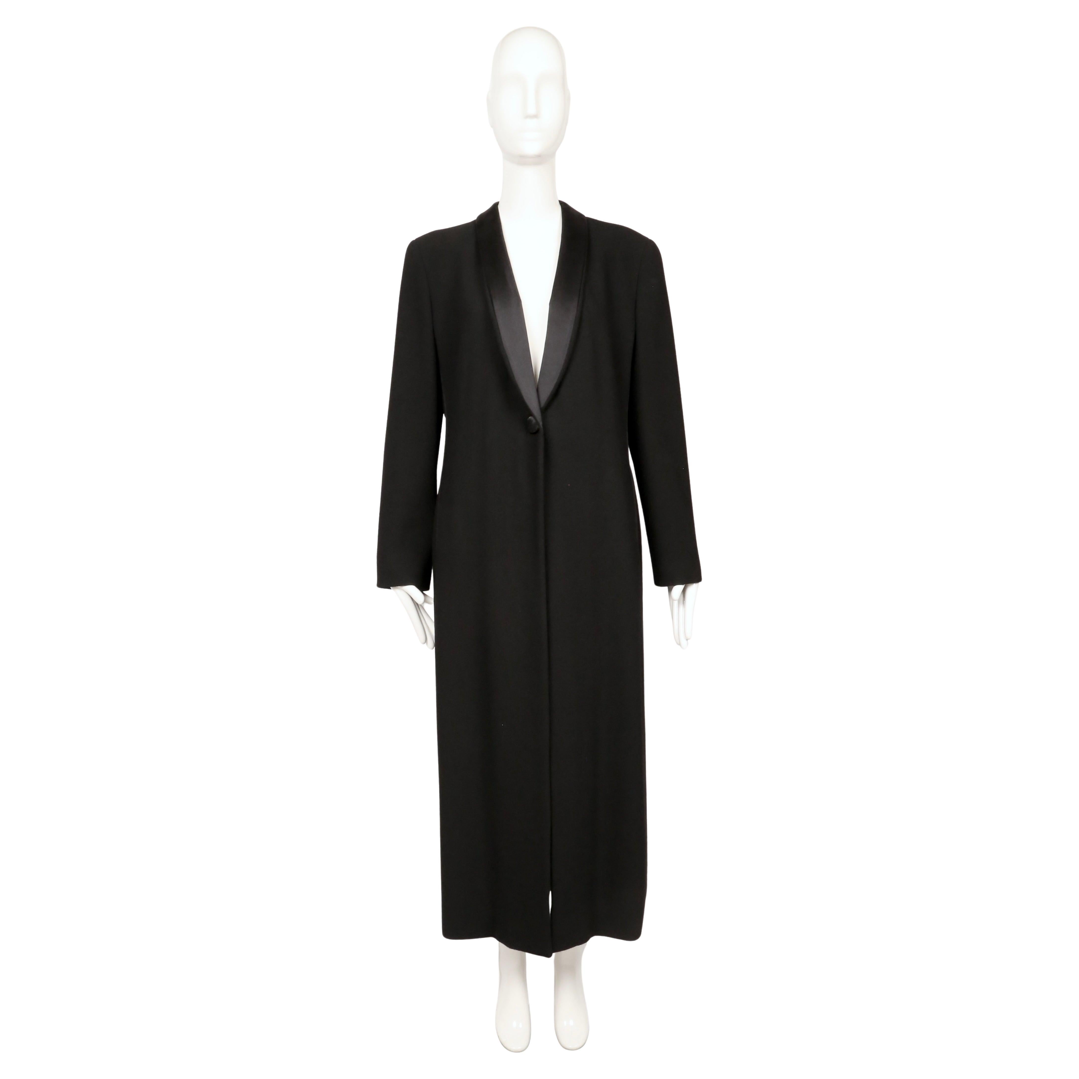 1990er GIORGIO ARMANI Smokingmantel aus schwarzer Wolle mit Satin- und Cordbesatz im Angebot