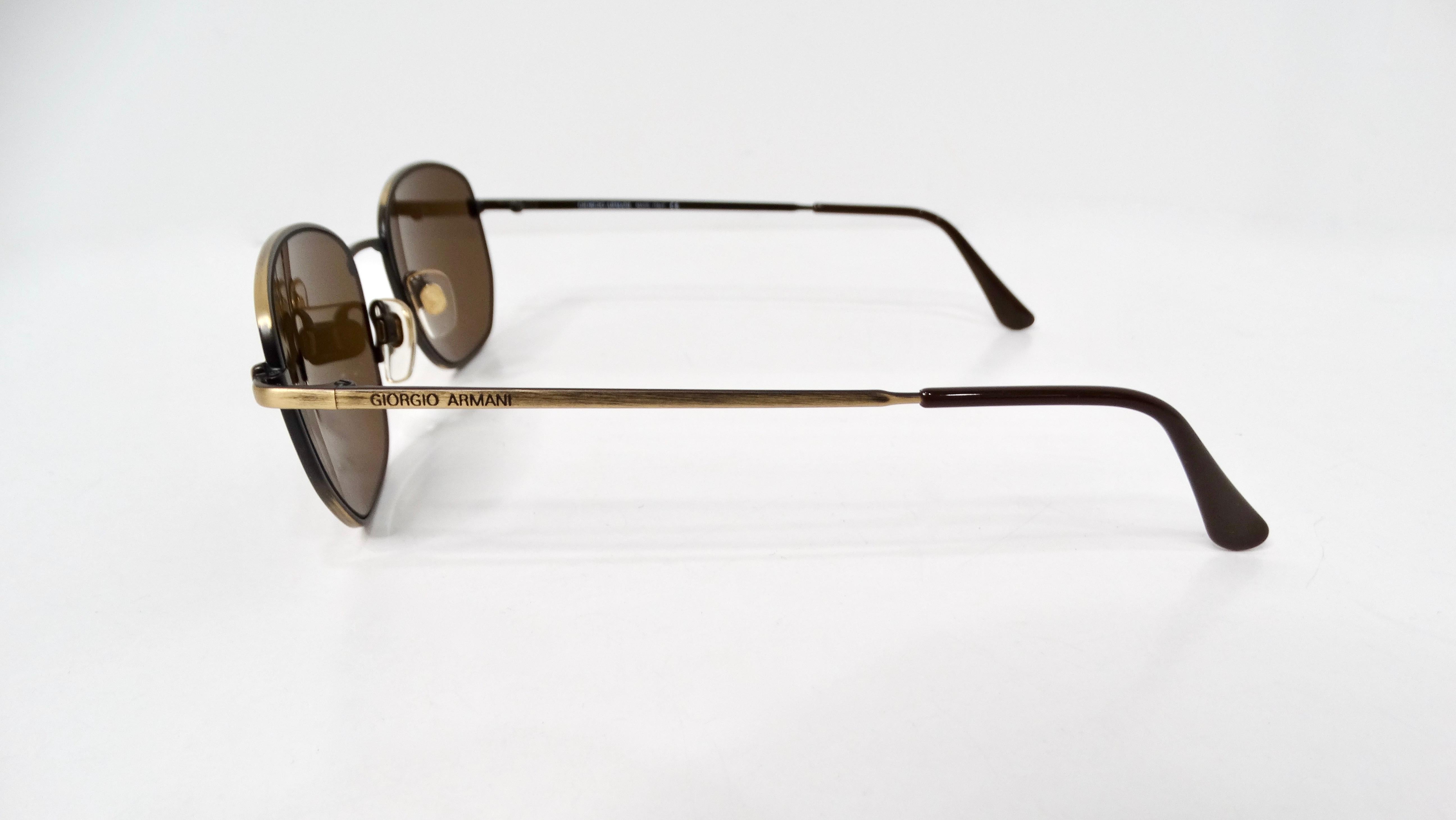 1990er Giorgio Armani Brown getönte & goldfarbene Metall-Sonnenbrille im Zustand „Gut“ im Angebot in Scottsdale, AZ
