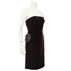 1990s Giorgio Armani Brown Velvet Cocktail Dress with Rosette