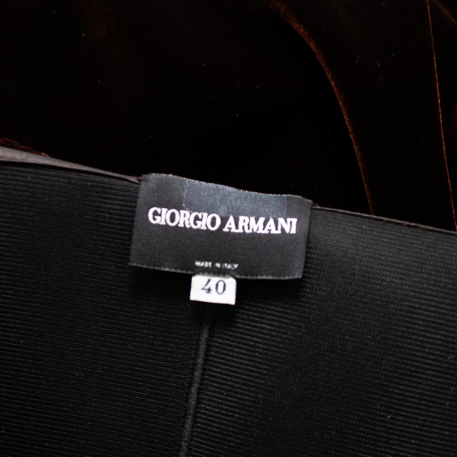 1990s Giorgio Armani Brown Velvet Cocktail Dress with Rosette  For Sale 2
