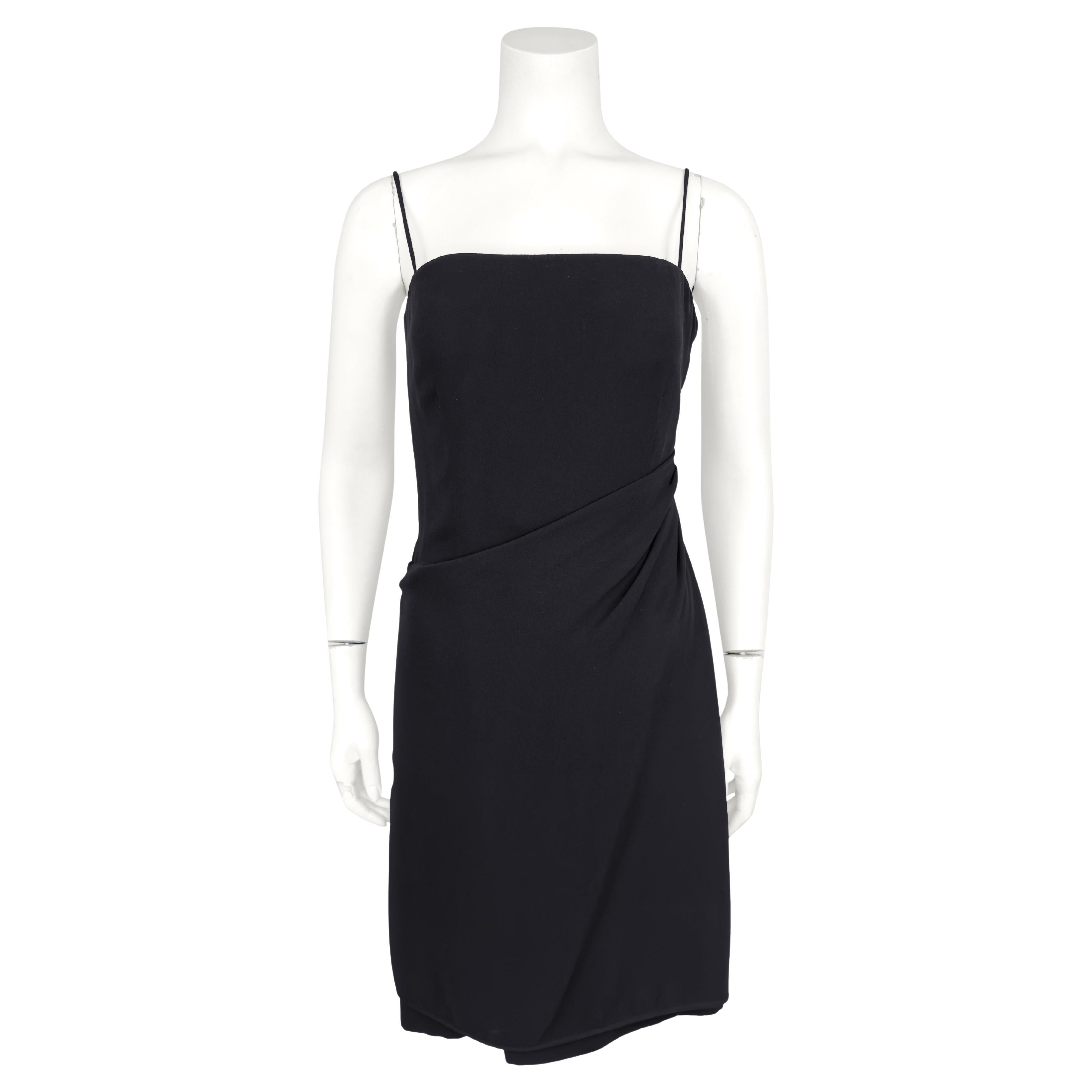 1990s Giorgio Armani Draped Little Black Cocktail Dress For Sale