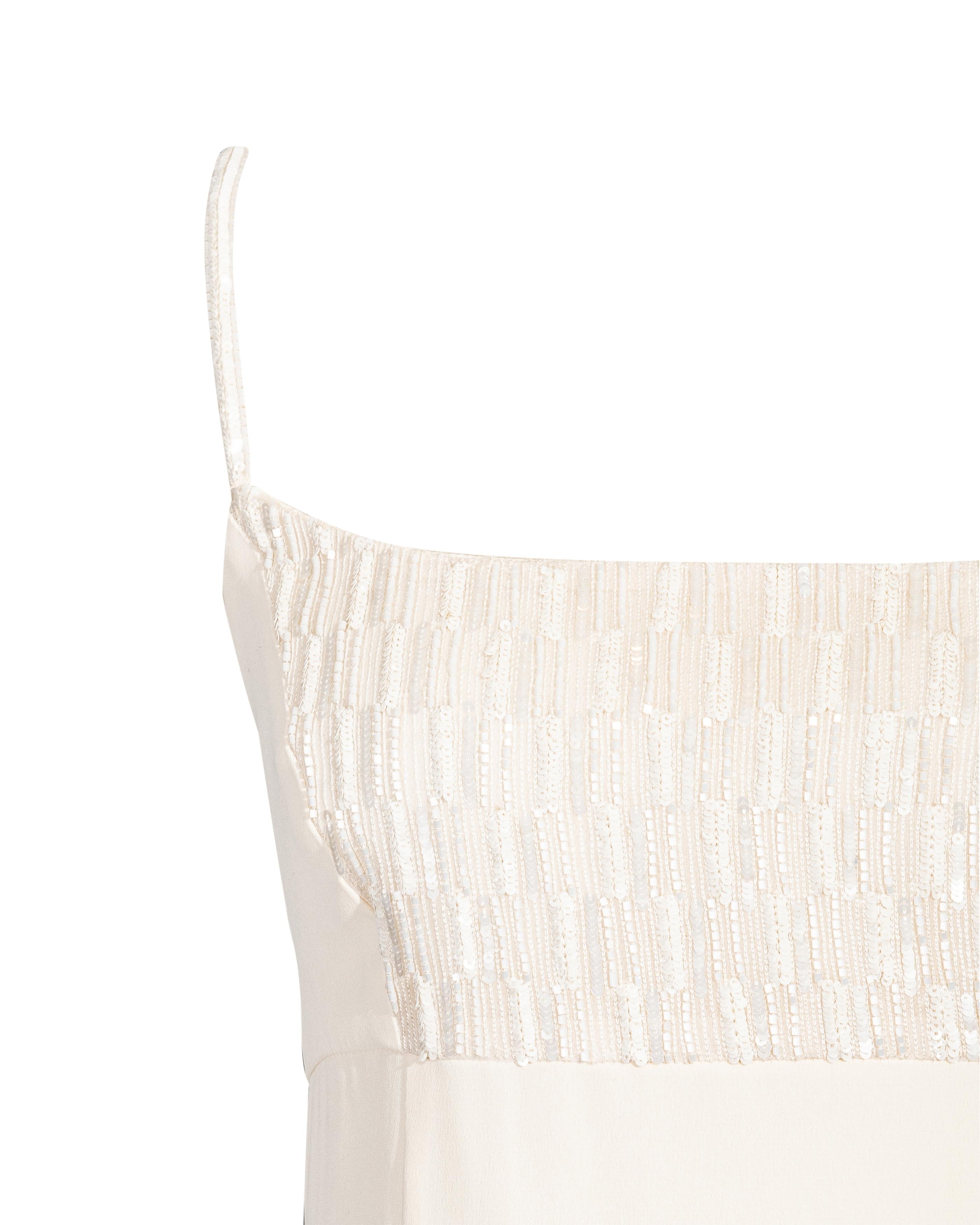 White 1990's Giorgio Armani Ecru Gown with Embellished Bust and Straps