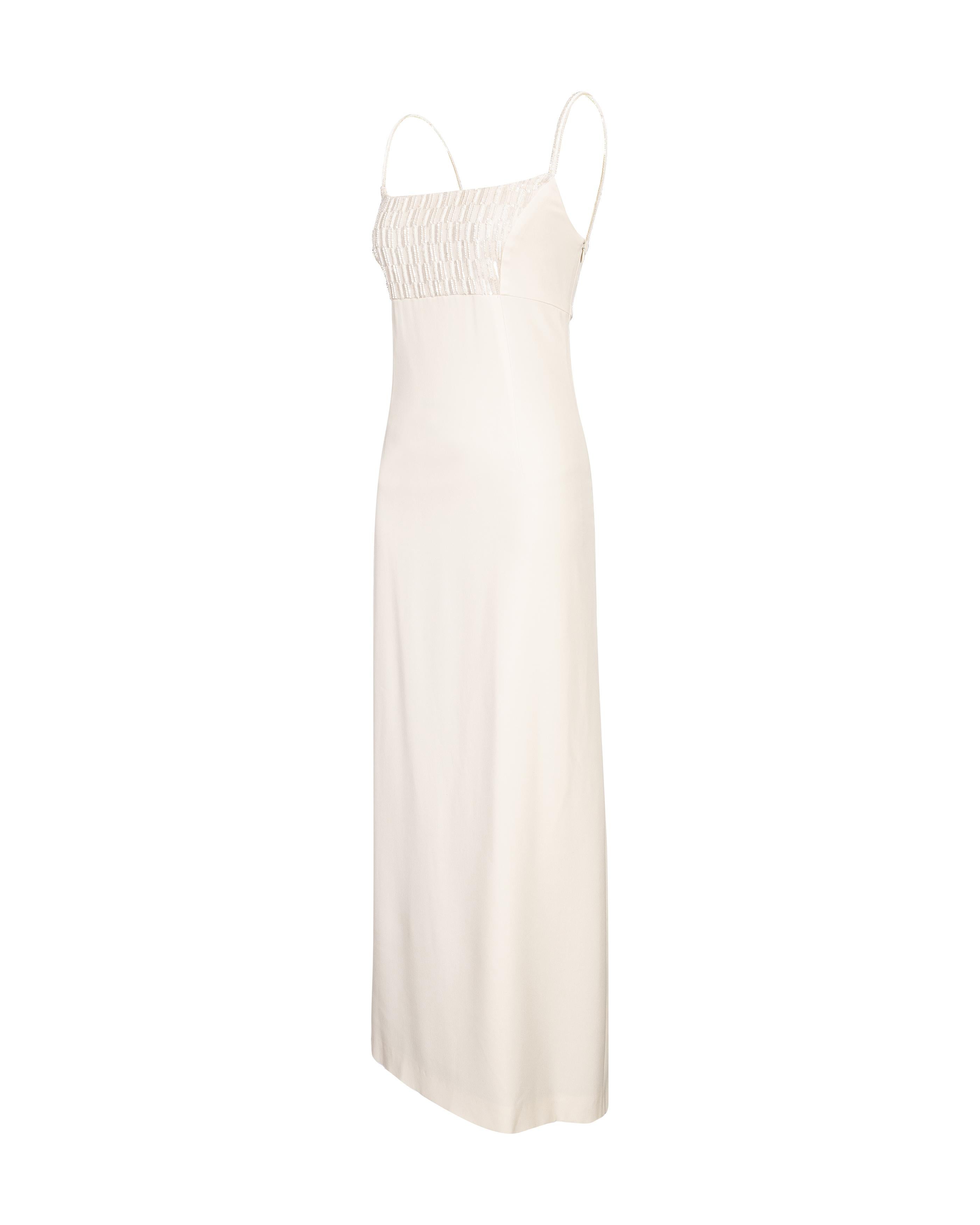 Women's 1990's Giorgio Armani Ecru Gown with Embellished Bust and Straps