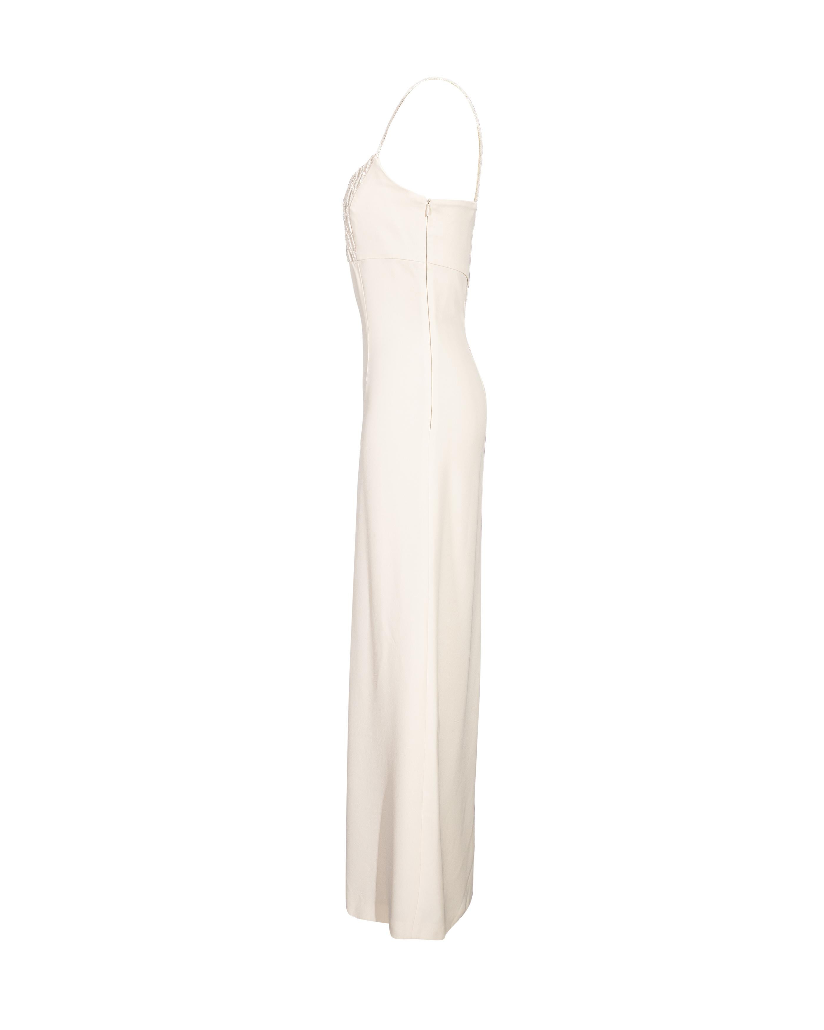 1990's Giorgio Armani Ecru Gown with Embellished Bust and Straps 1