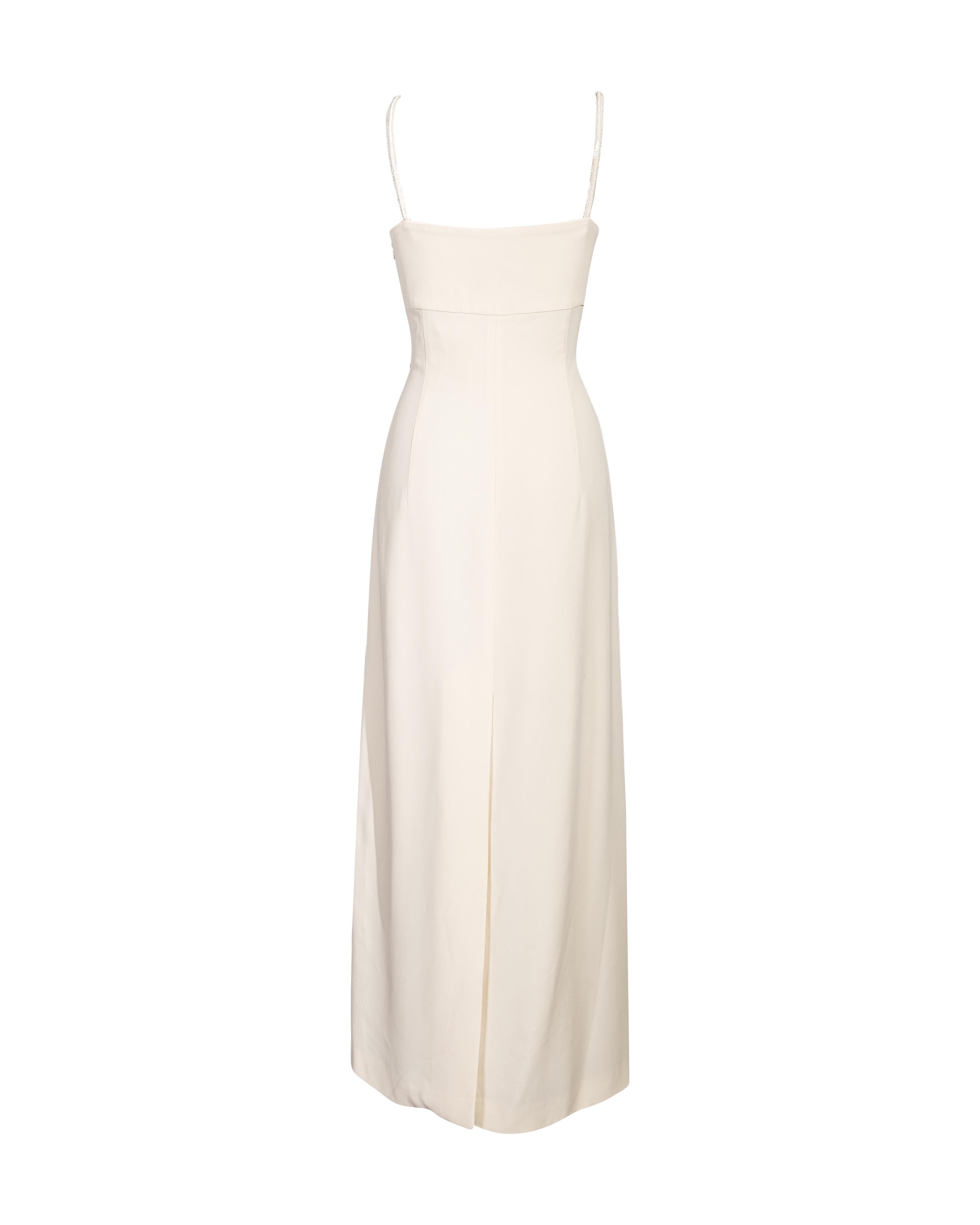 1990's Giorgio Armani Ecru Gown with Embellished Bust and Straps 2
