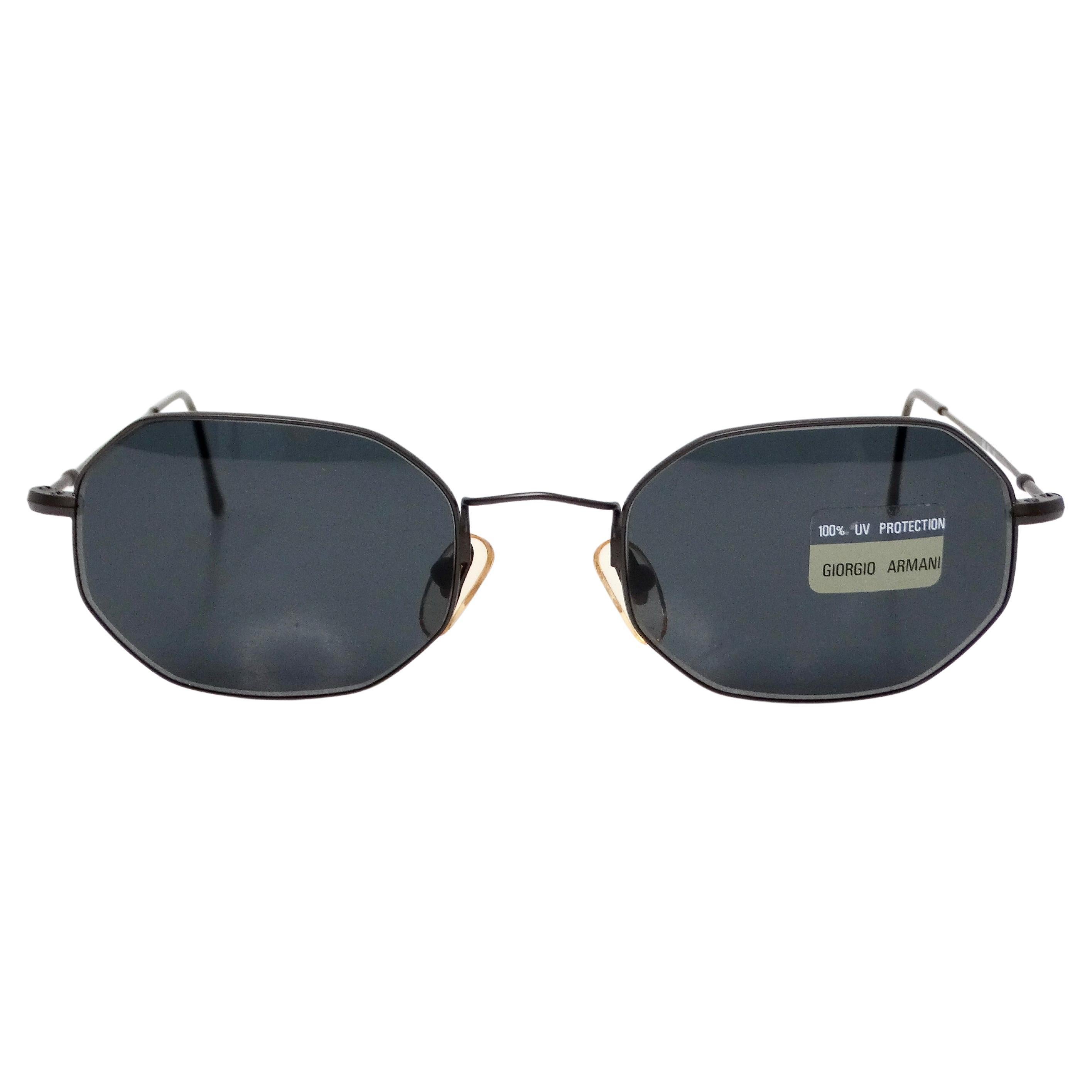 1990s Giorgio Armani Geometric Black Metal Frame Tinted Sunglasses For Sale