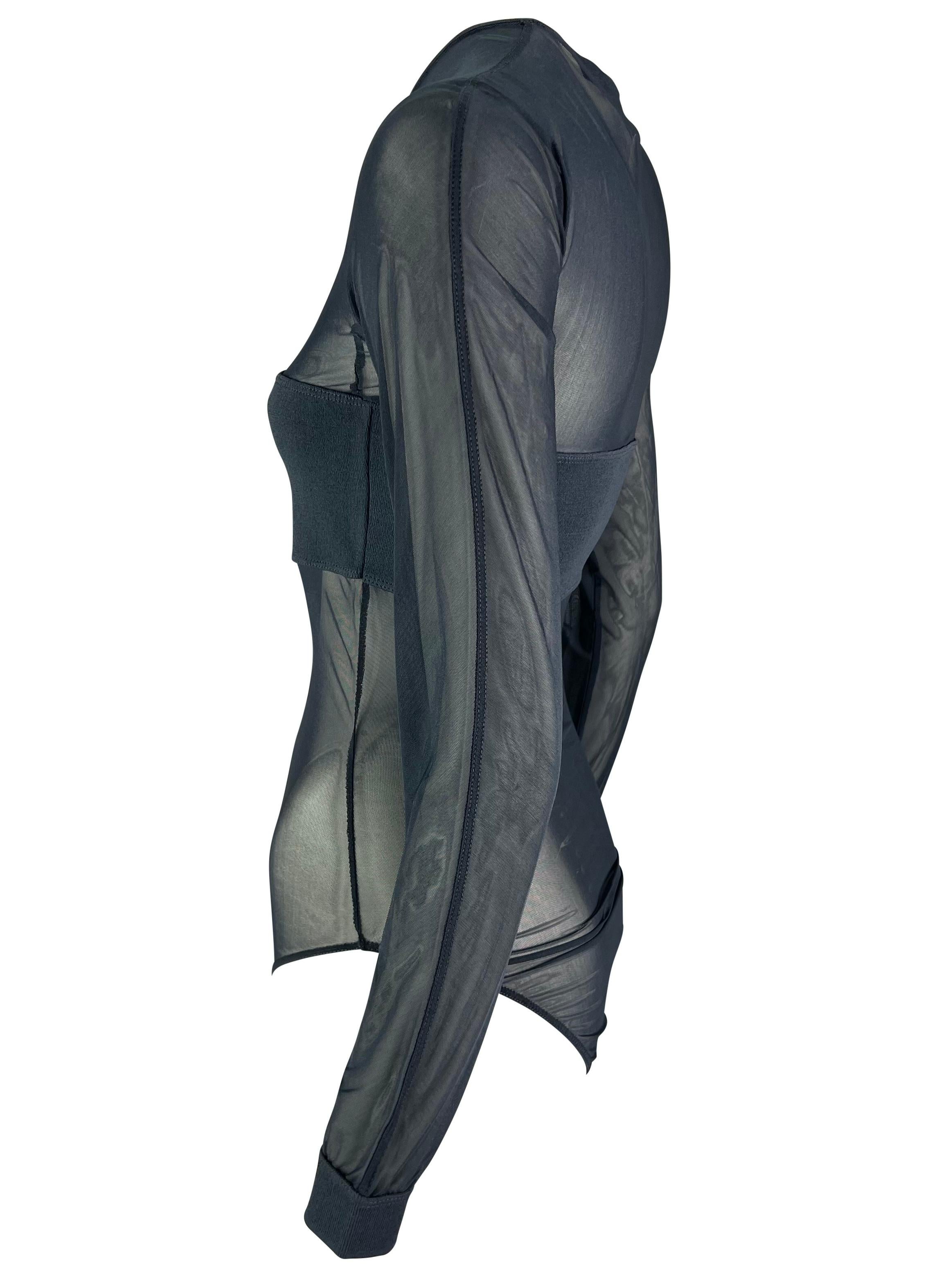 Gray 1990s Giorgio Armani Grey Sheer Long Sleeve Bodysuit For Sale