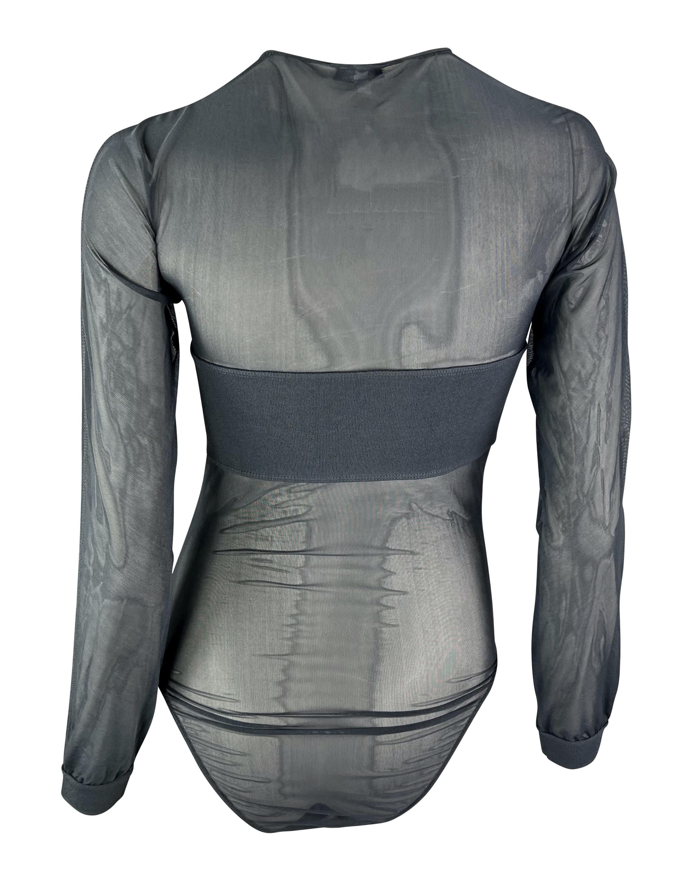 1990s Giorgio Armani Grey Sheer Long Sleeve Bodysuit In Good Condition For Sale In West Hollywood, CA