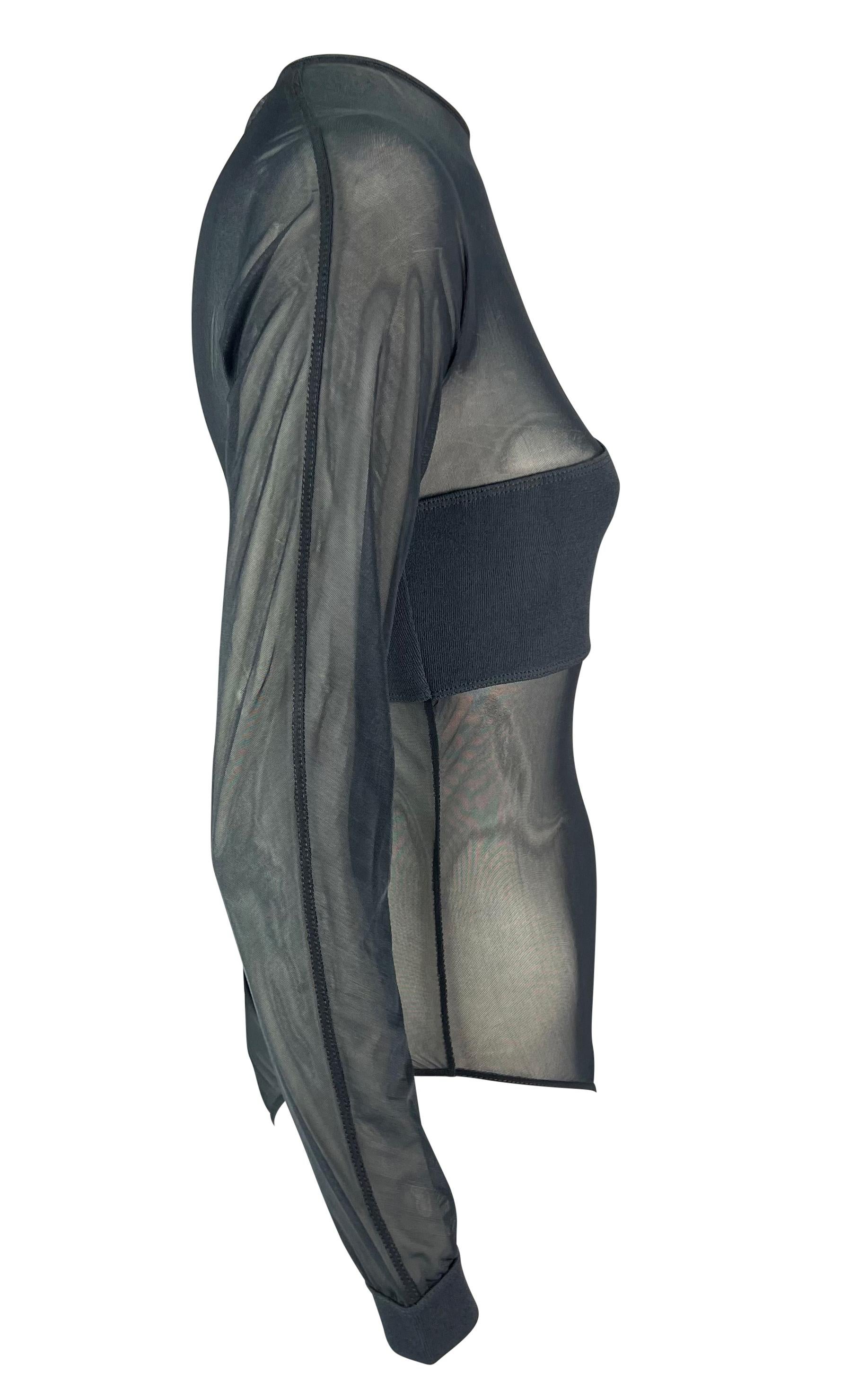 Women's 1990s Giorgio Armani Grey Sheer Long Sleeve Bodysuit For Sale