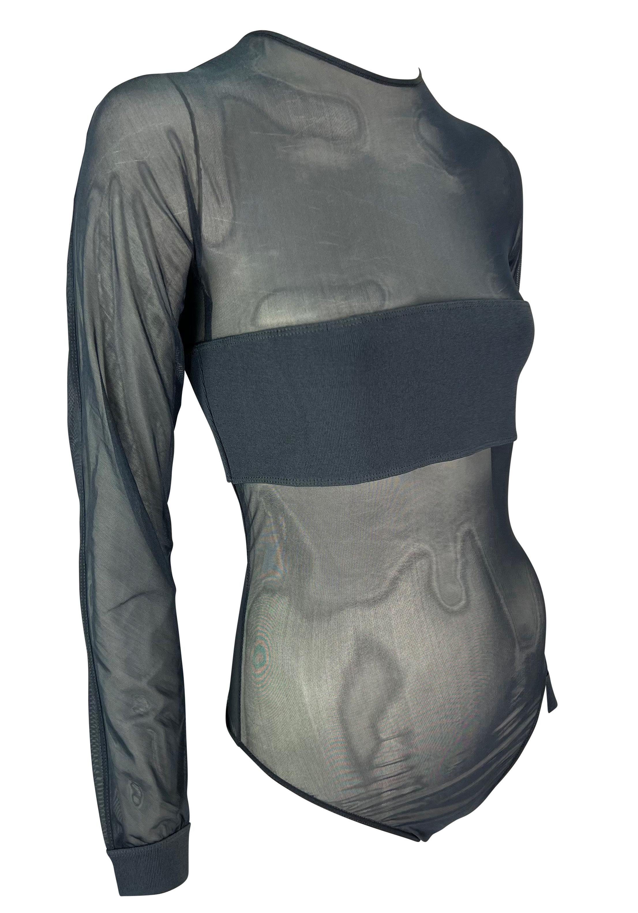 1990s Giorgio Armani Grey Sheer Long Sleeve Bodysuit For Sale 1