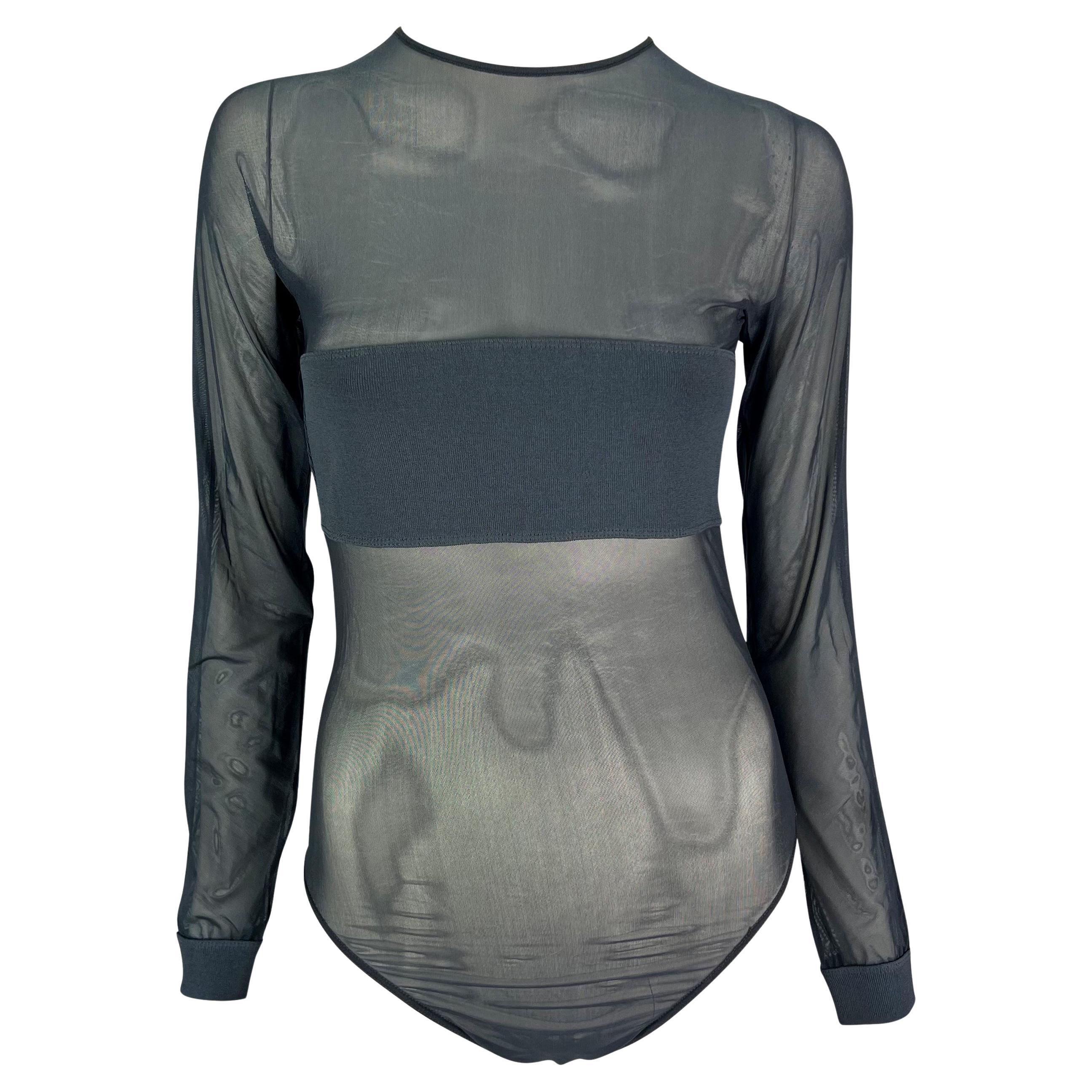 1990s Giorgio Armani Grey Sheer Long Sleeve Bodysuit For Sale