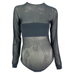 1990er Giorgio Armani Grauer durchsichtiger langärmeliger Bodysuit