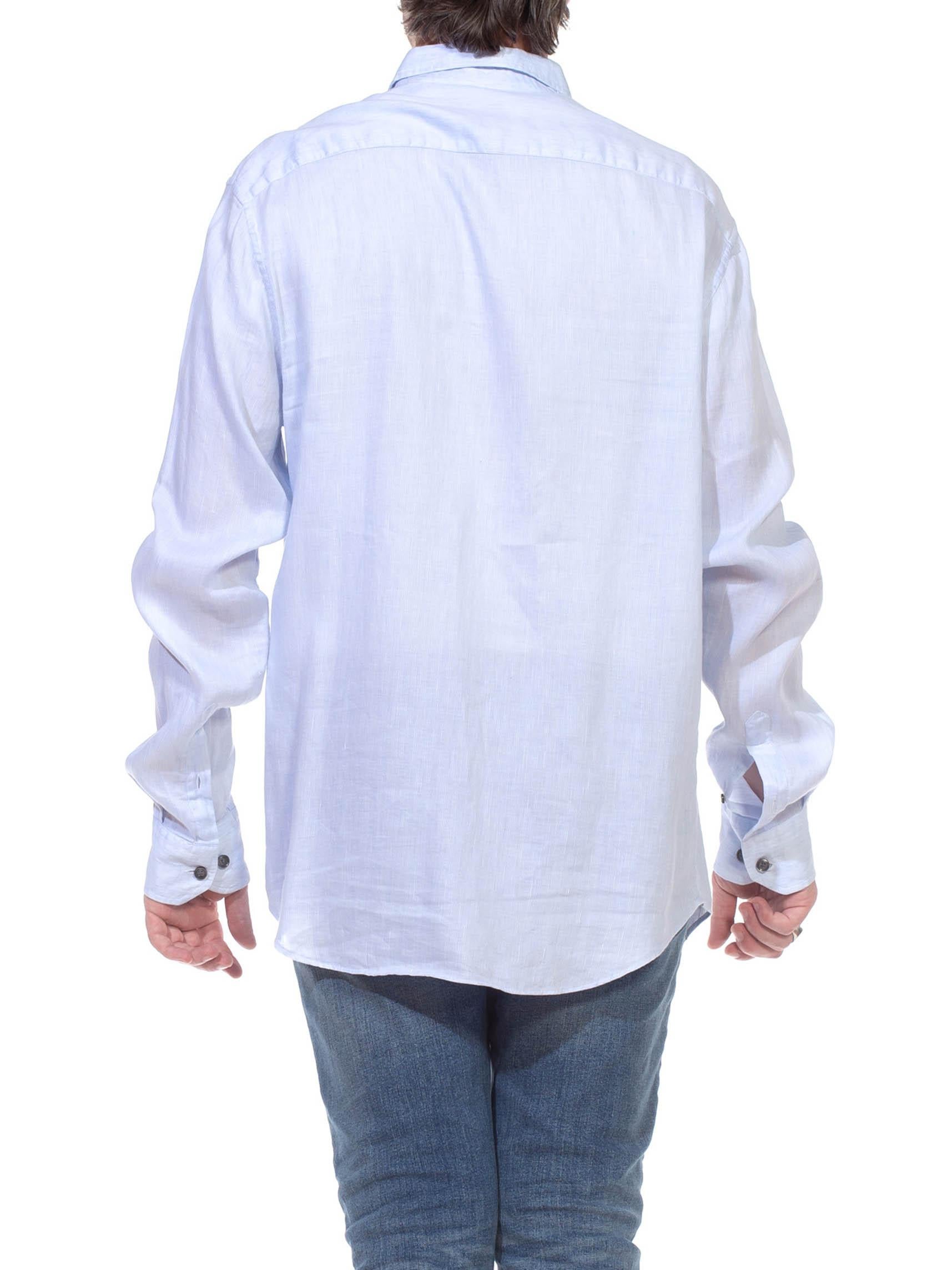 1990S GIORGIO ARMANI Light Blue Cotton Mens LS Shirt For Sale 4