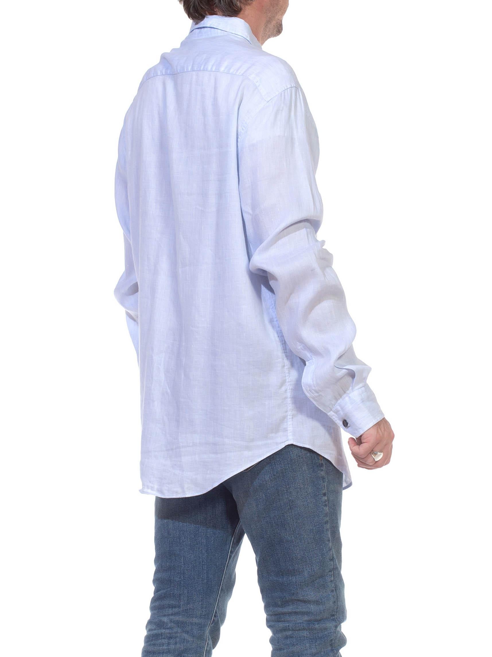 1990S GIORGIO ARMANI Light Blue Cotton Mens LS Shirt In Excellent Condition For Sale In New York, NY