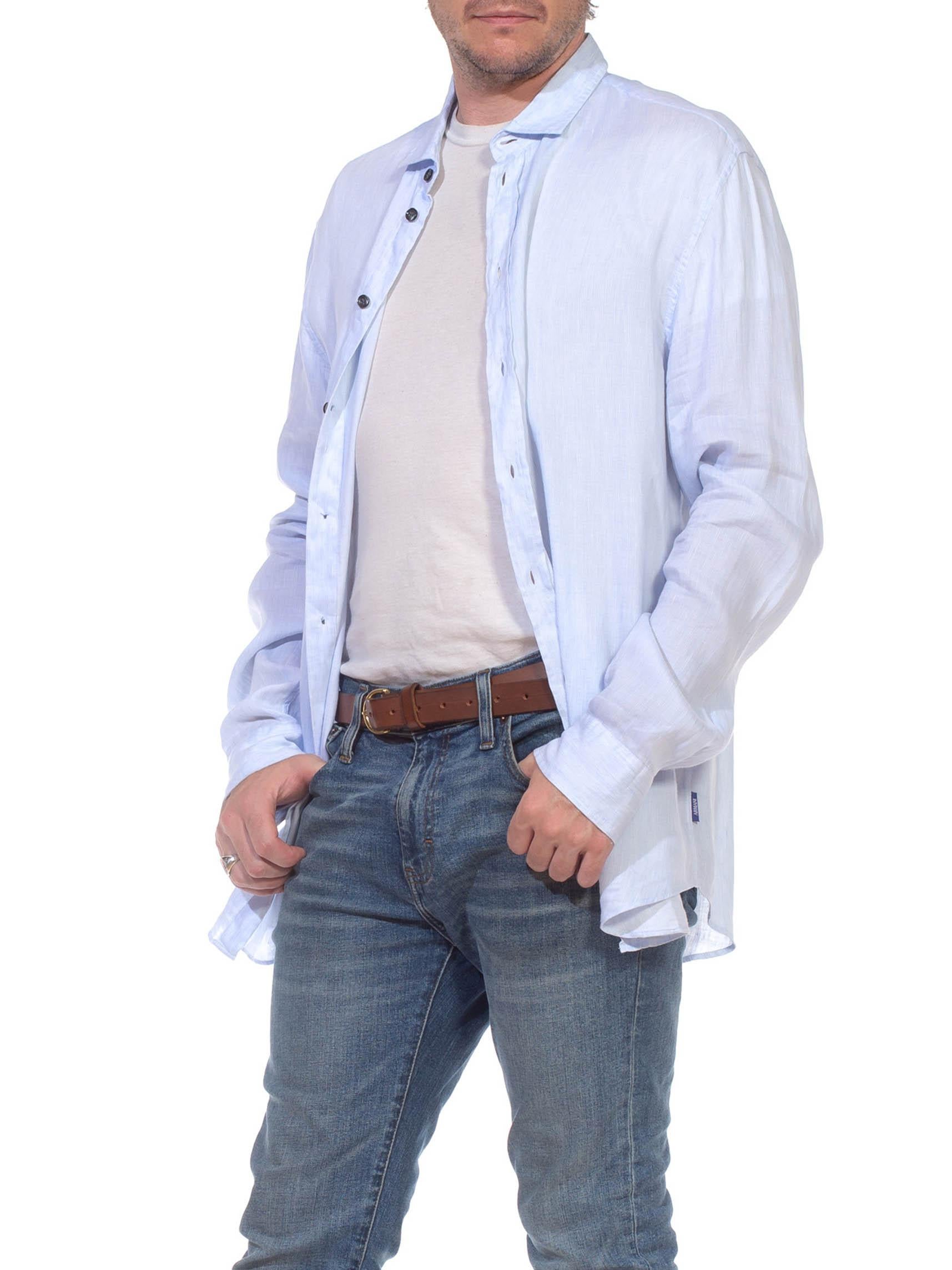 1990S GIORGIO ARMANI - Camicia uomo LS in cotone blu chiaro in vendita 2