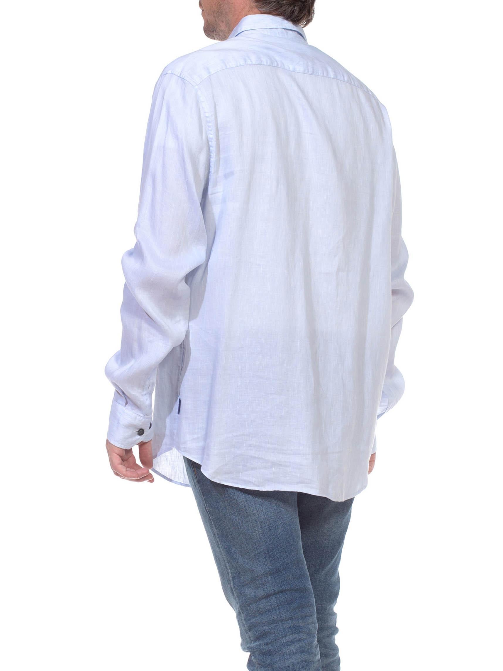 1990S GIORGIO ARMANI Light Blue Cotton Mens LS Shirt For Sale 3