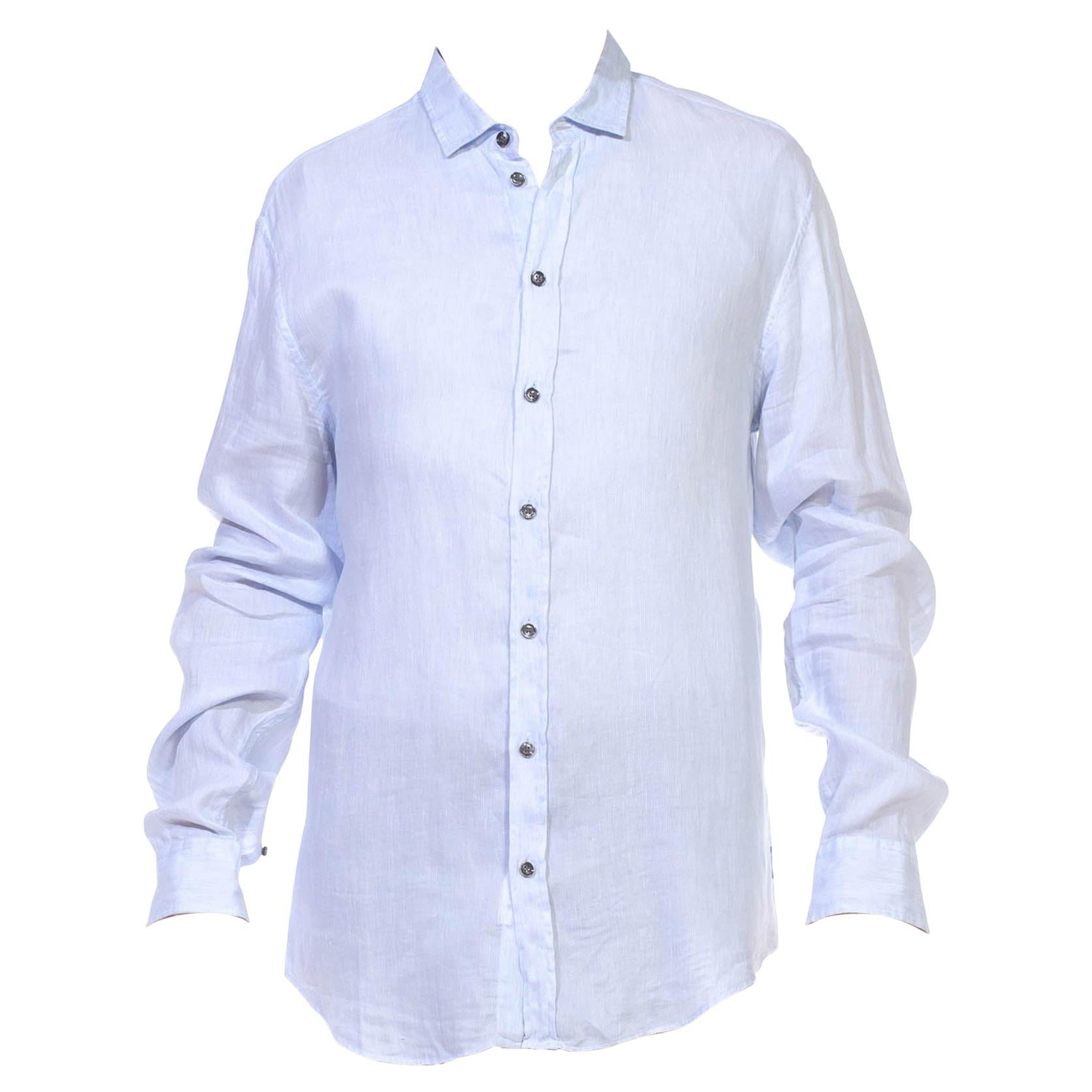1990S GIORGIO ARMANI Light Blue Cotton Mens LS Shirt