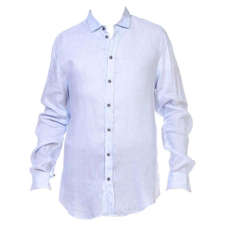 1990S GIORGIO ARMANI Light Blue Cotton Mens LS Shirt For Sale at 1stDibs