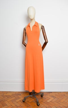1990's Giorgio Armani Orange Long Racer back Tennis Maxi dress in Tangerine