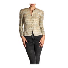 1990S GIORGIO ARMANI Chaqueta de noche de seda metalizada y poliéster gris ostra de