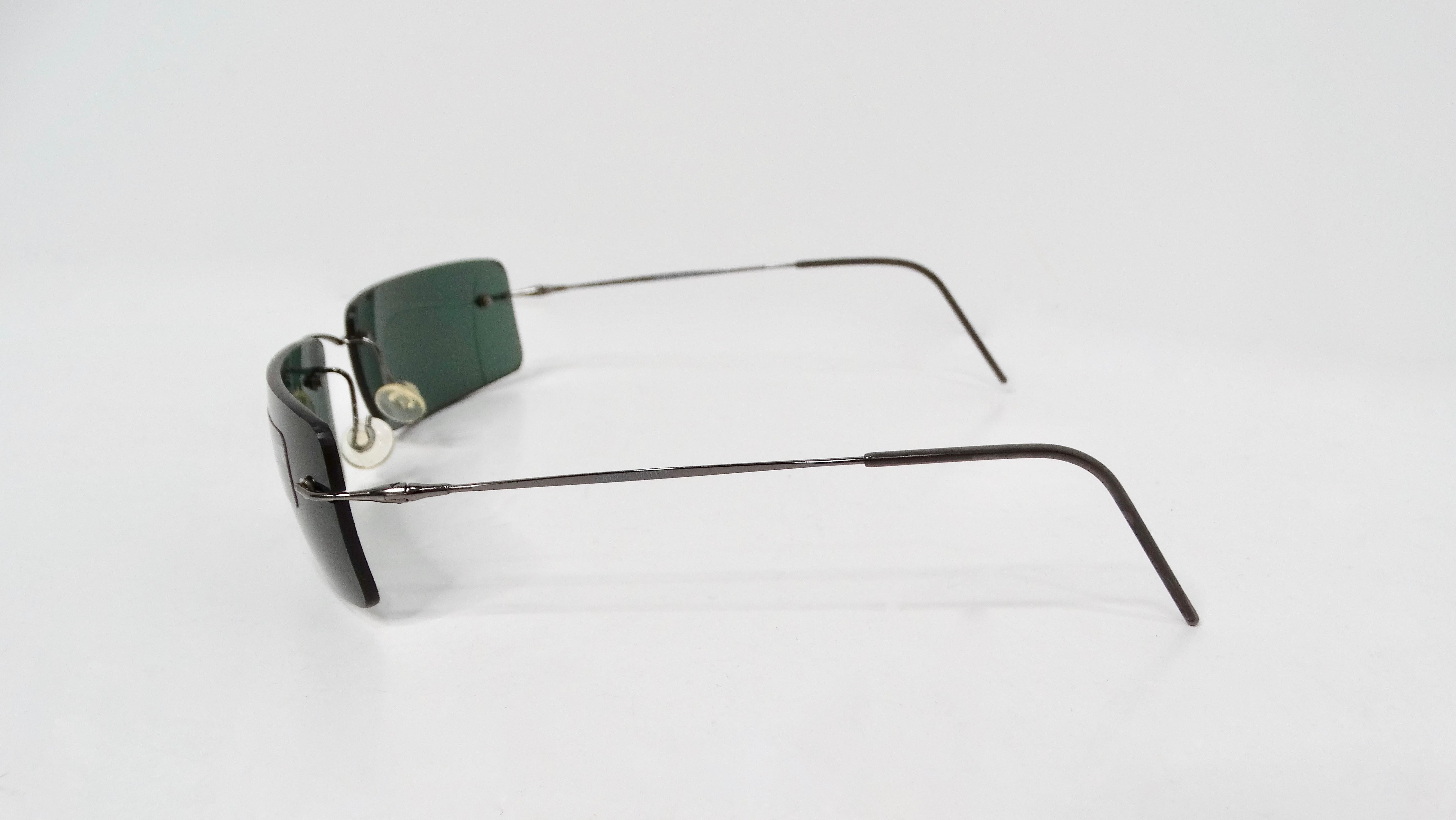 Noir 1990 Giorgio Armani Lunettes de soleil rectangulaires sans monture en métal en vente