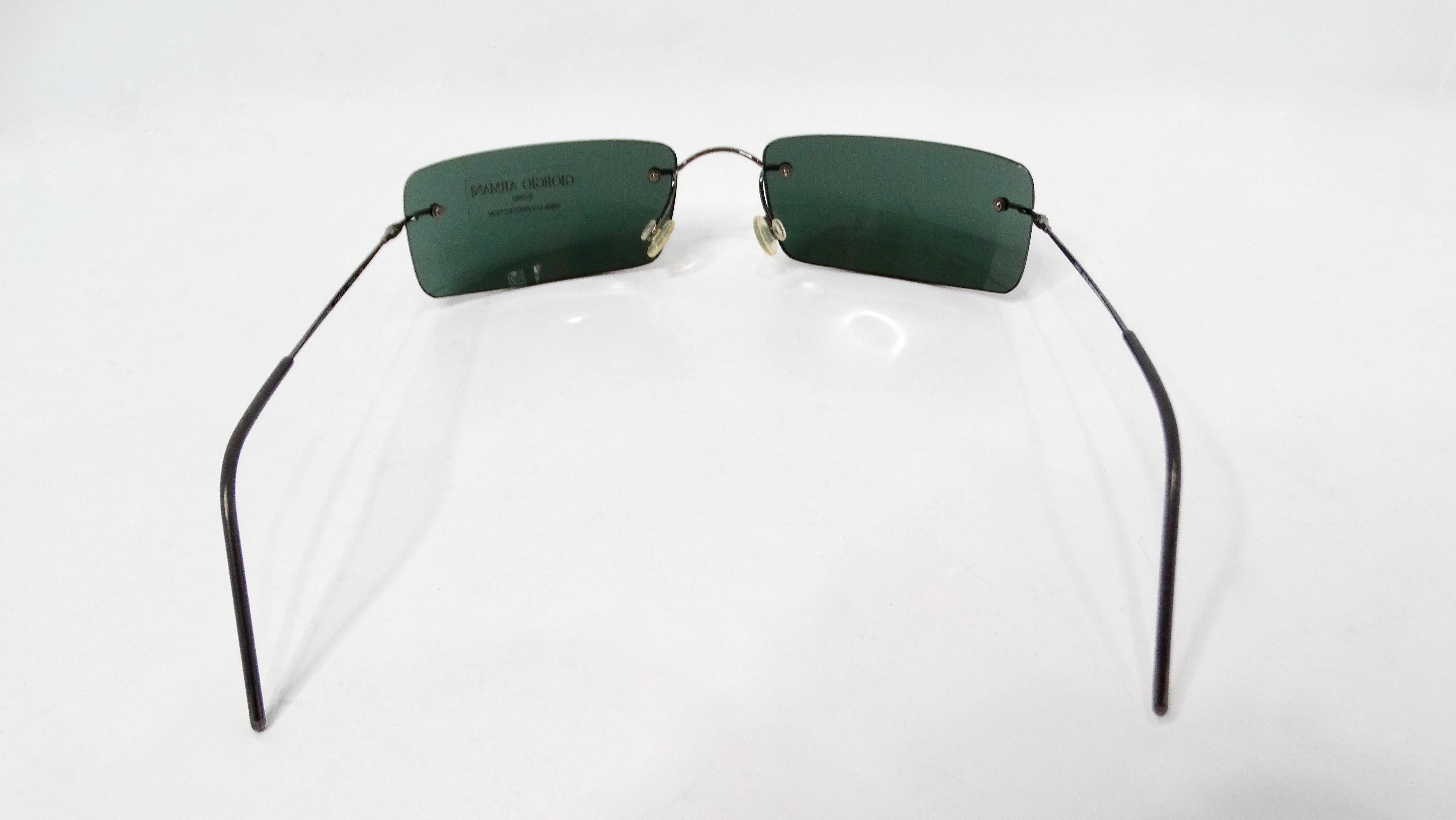 1990 Giorgio Armani Lunettes de soleil rectangulaires sans monture en métal Bon état - En vente à Scottsdale, AZ