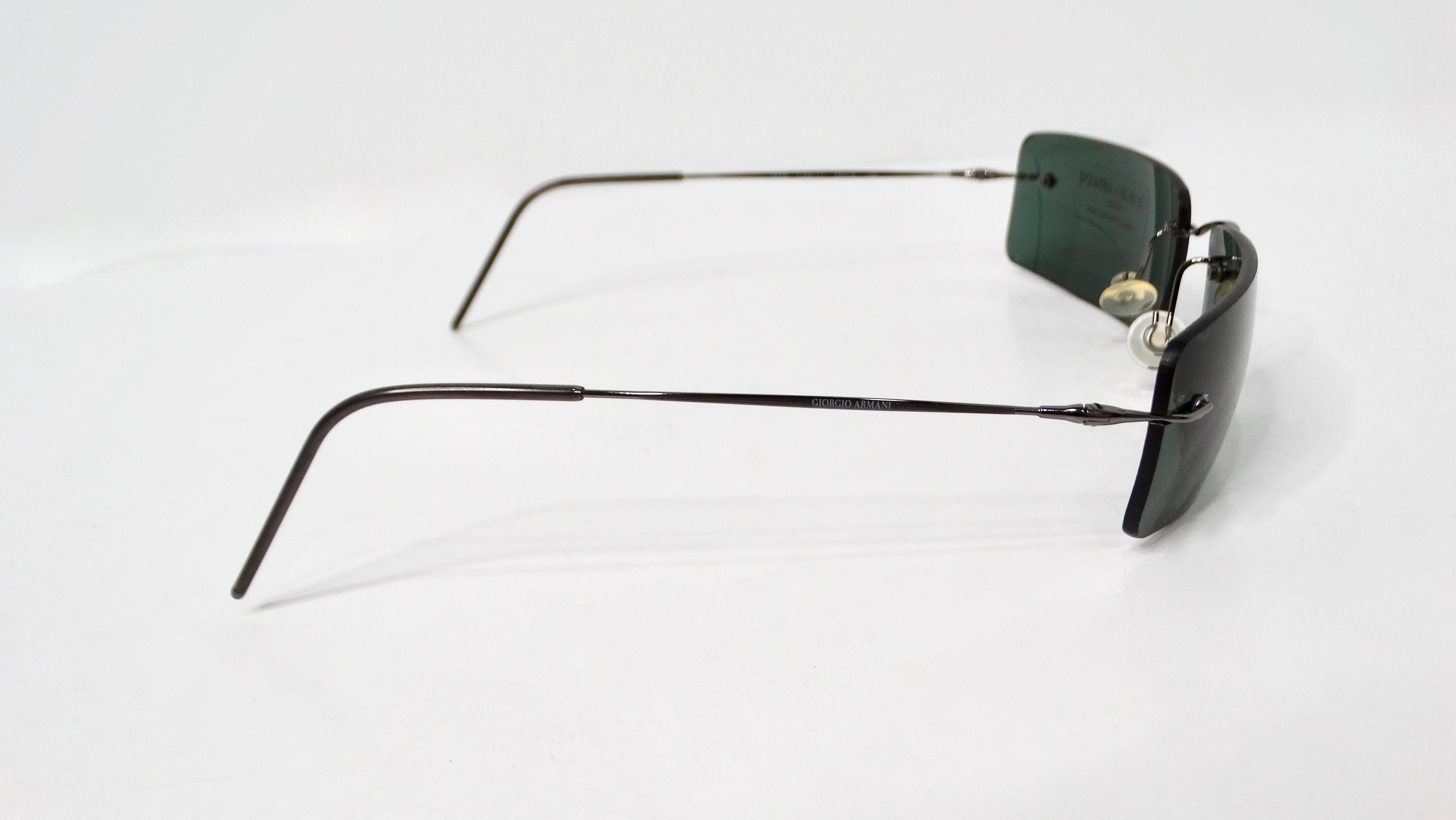 1990 Giorgio Armani Lunettes de soleil rectangulaires sans monture en métal en vente 2