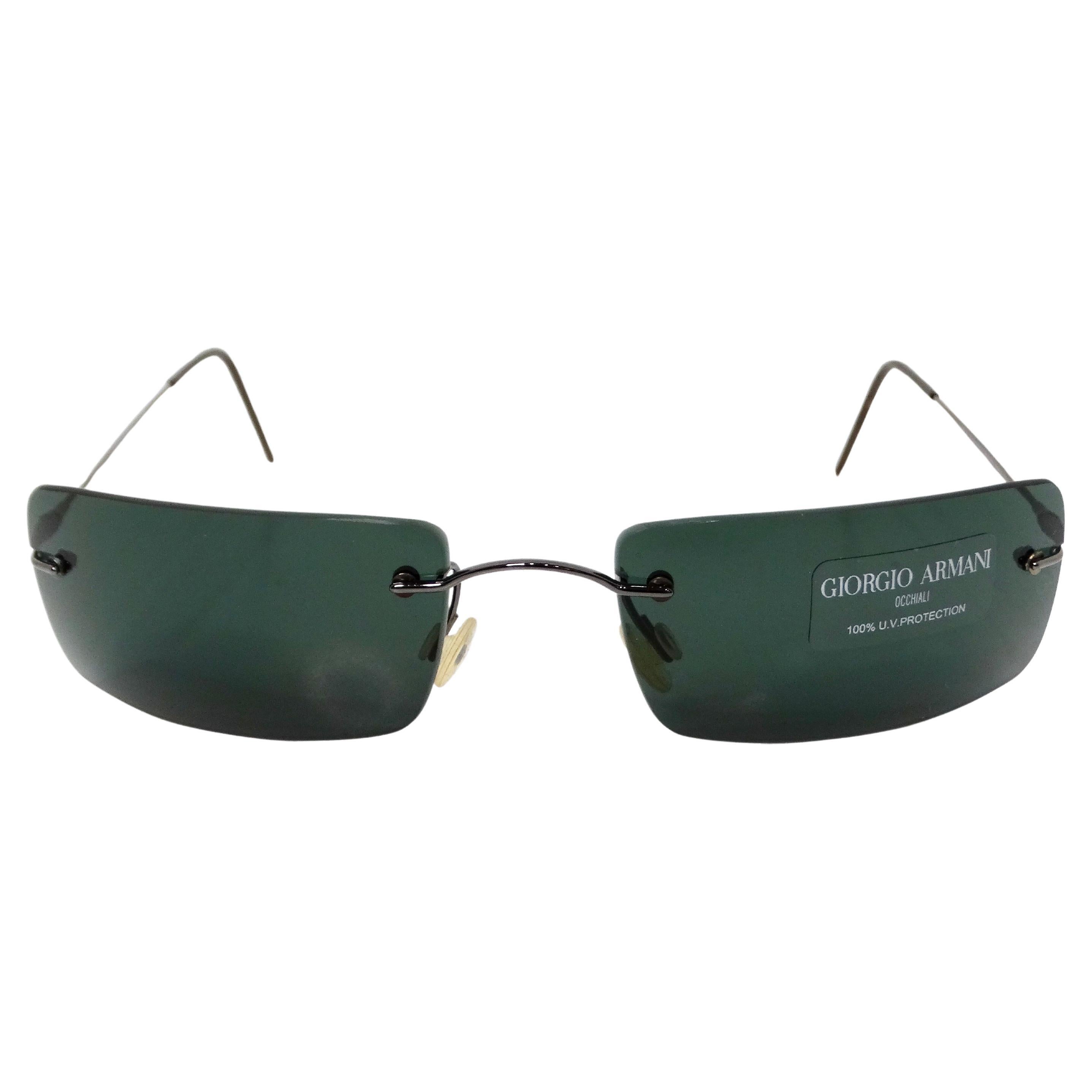 1990 Giorgio Armani Lunettes de soleil rectangulaires sans monture en métal en vente