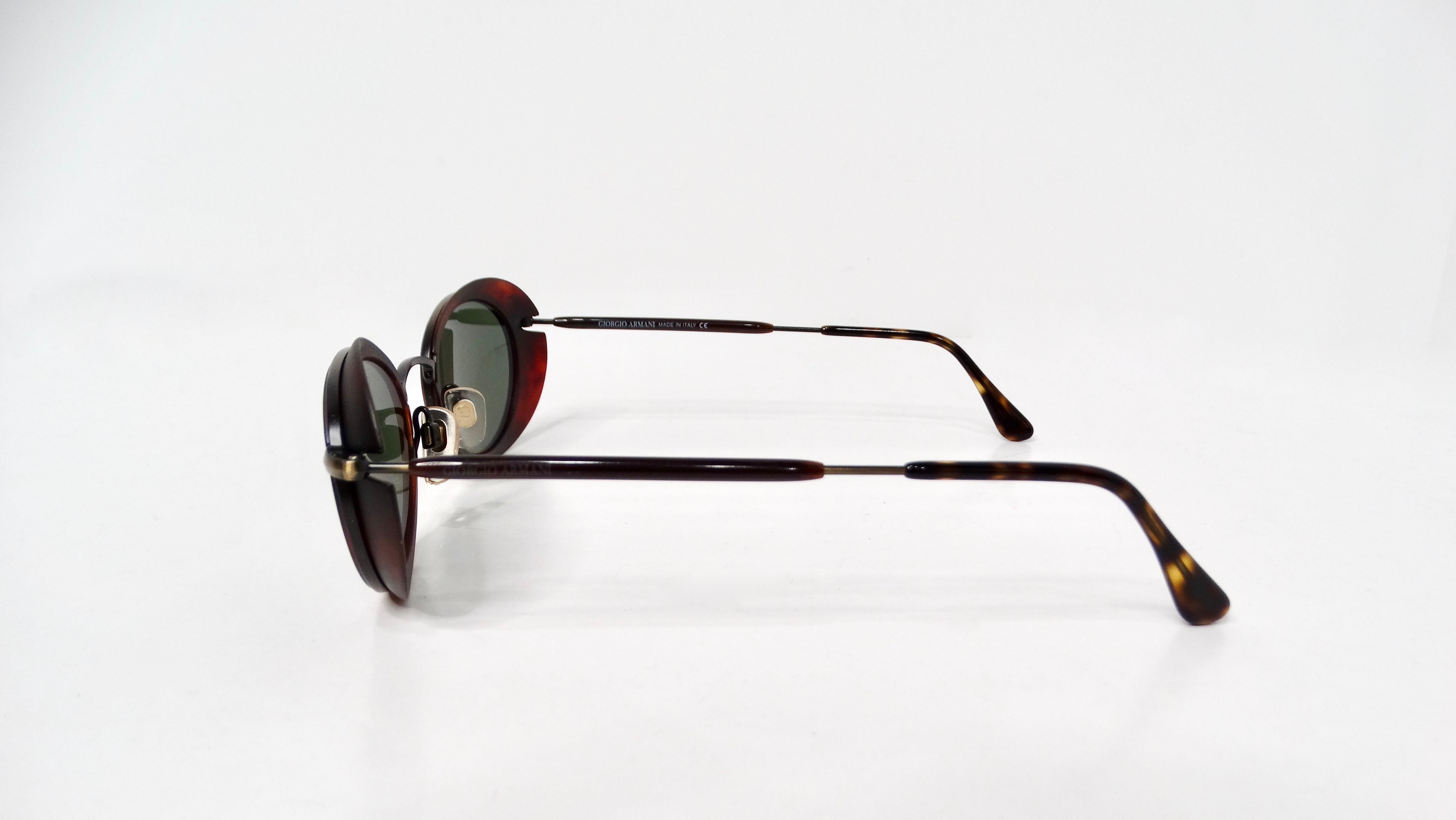 Black 1990s Giorgio Armani Red Tortoise Oval Retro Frame Green Tinted Sunglasses For Sale