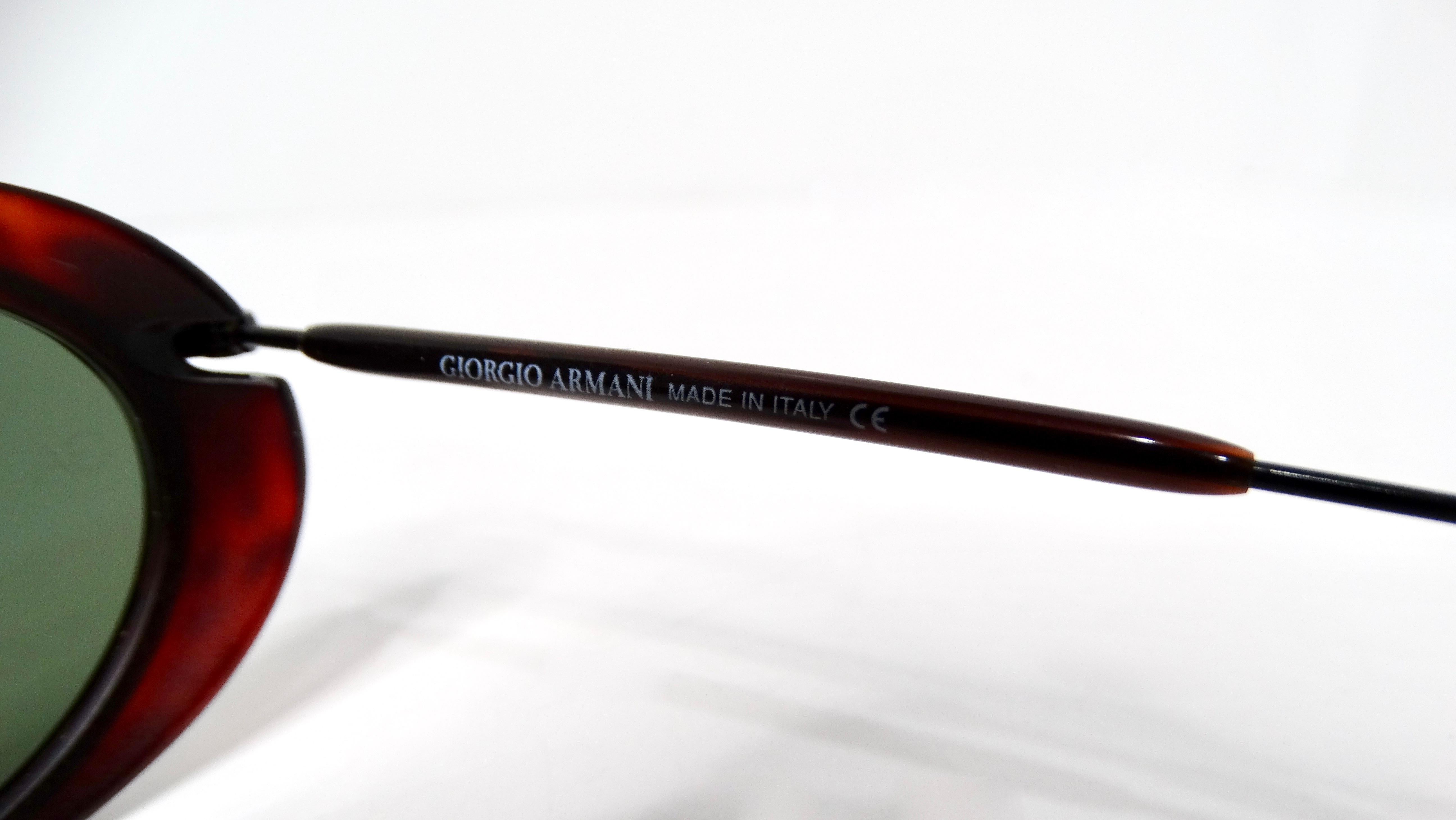 1990s Giorgio Armani Red Tortoise Oval Retro Frame Green Tinted Sunglasses For Sale 1