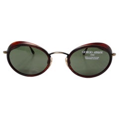 1990s Giorgio Armani Red Tortoise Oval Retro Frame Green Tinted Sunglasses