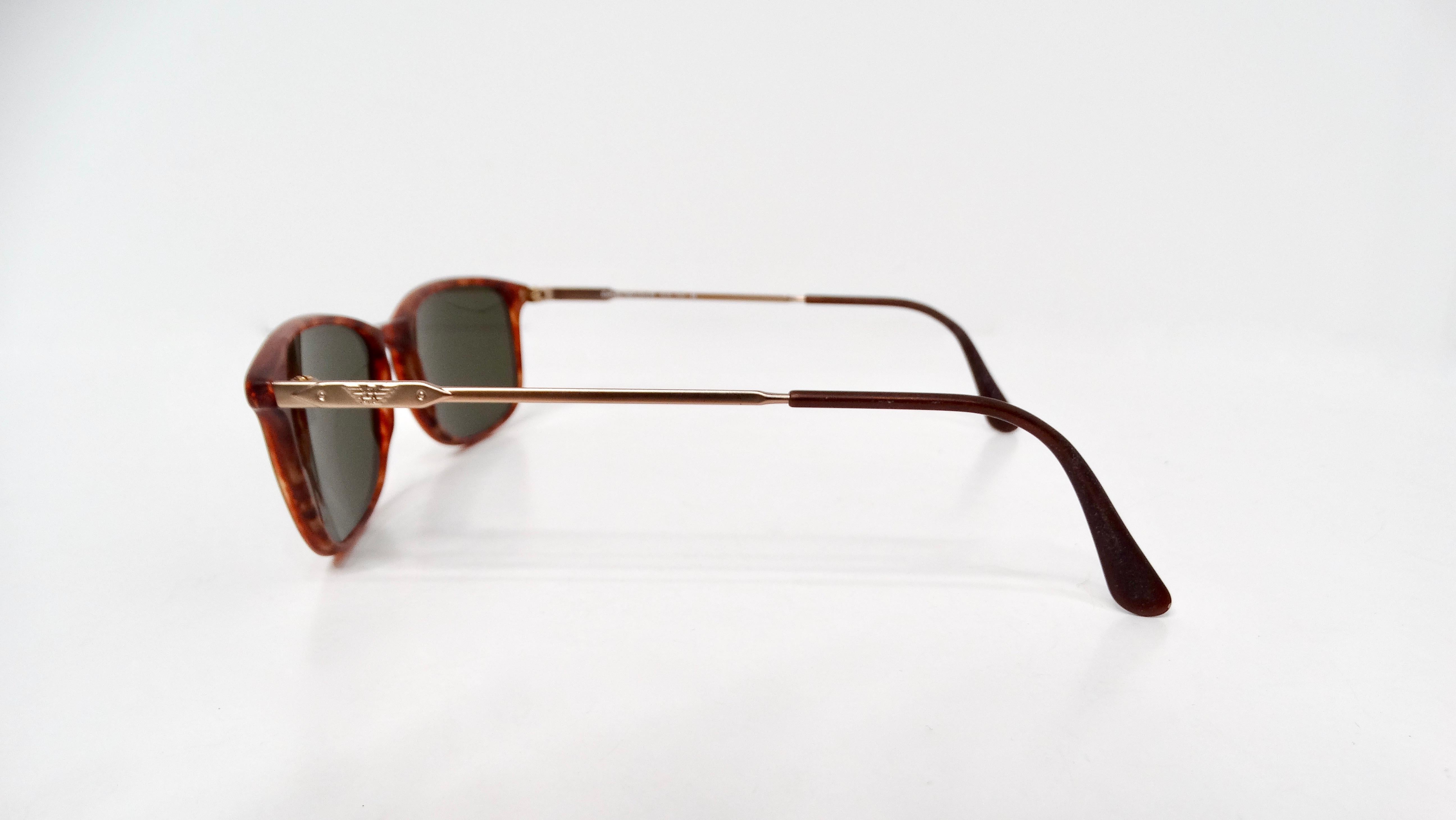Brown 1990s Giorgio Armani Red Tortoise Wayfarer Gold-Tone Metal Sunglasses For Sale